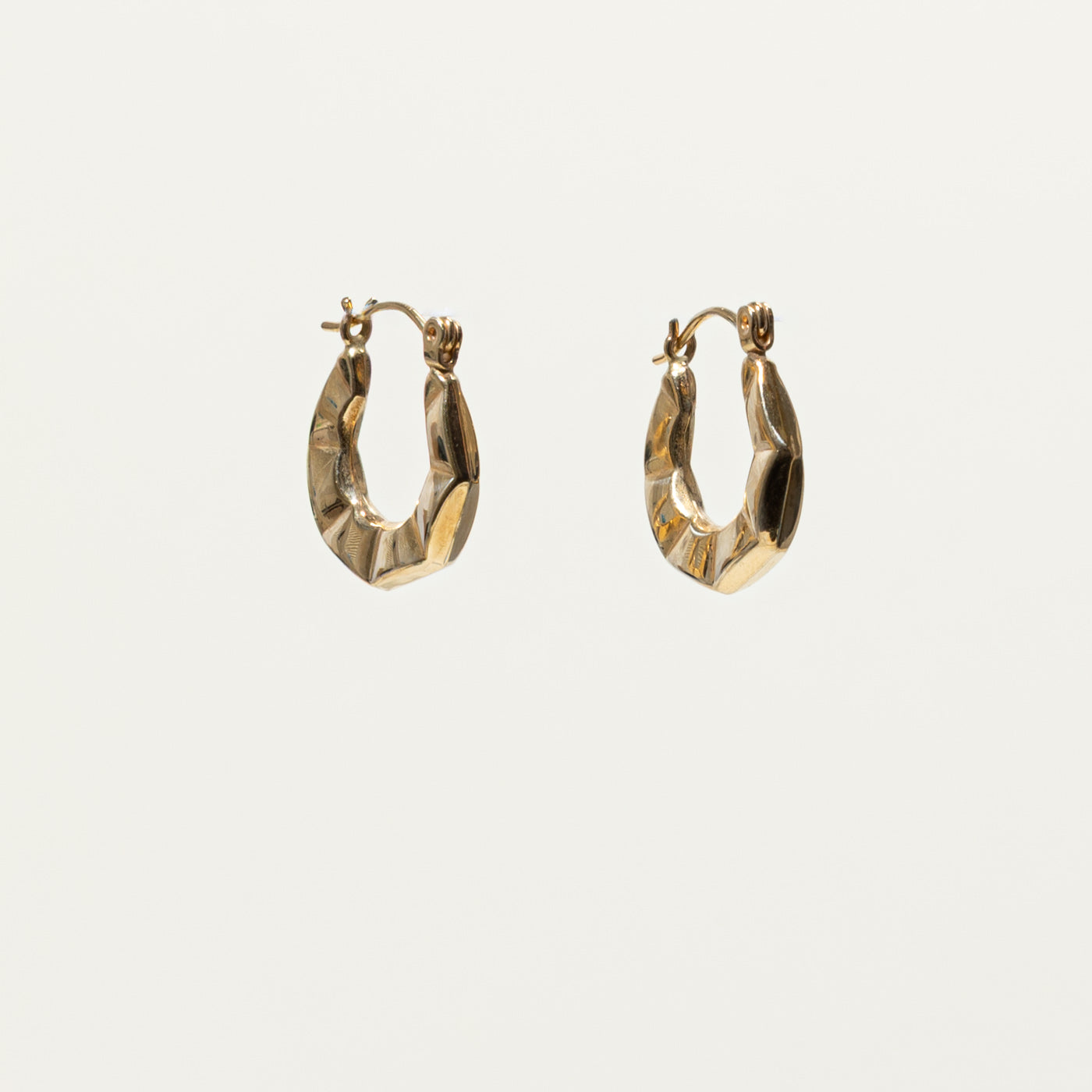 14k Yellow Gold Textured Geometric Hoop Earrings