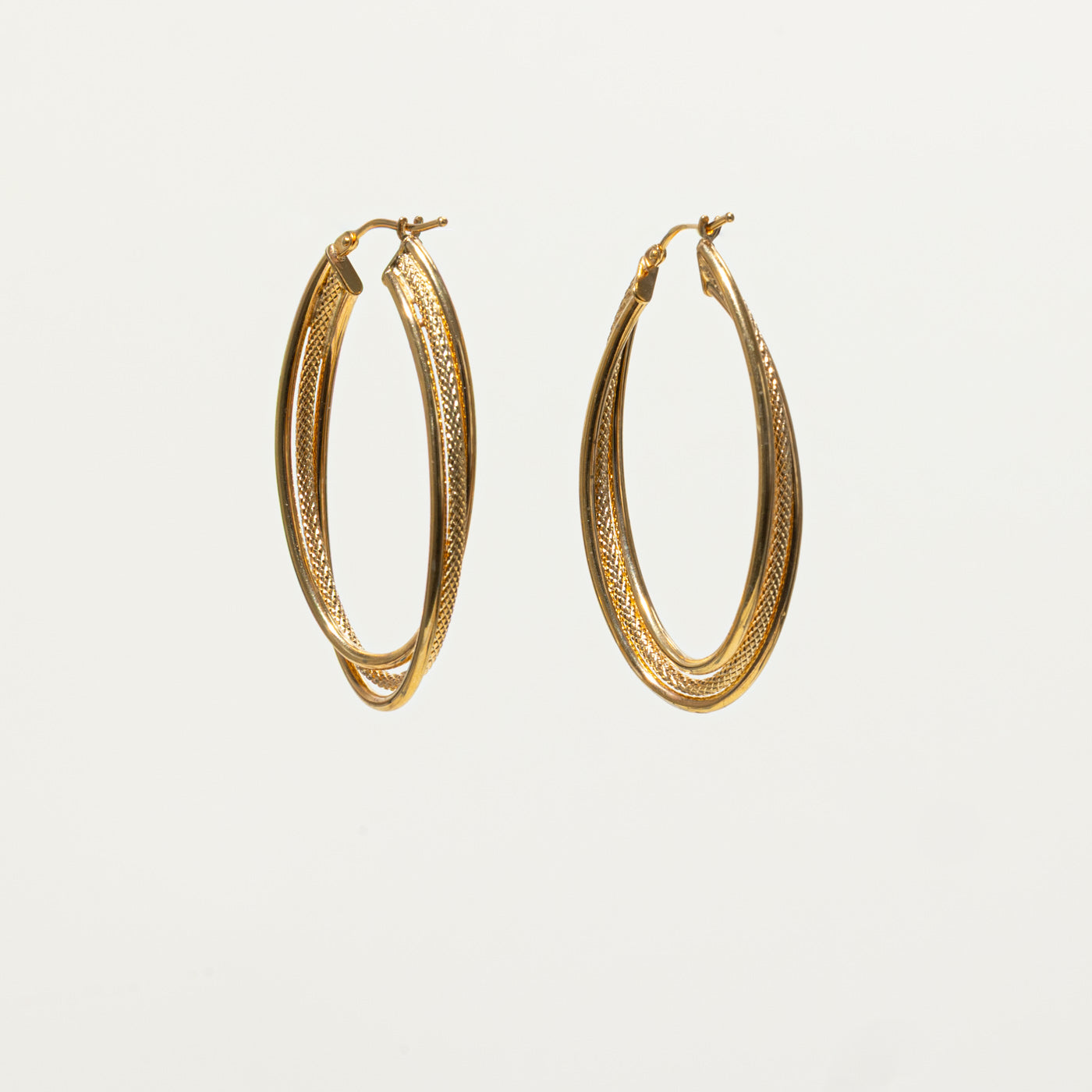 18k Yellow Gold Diamond-Cut Layered Hoop Earrings