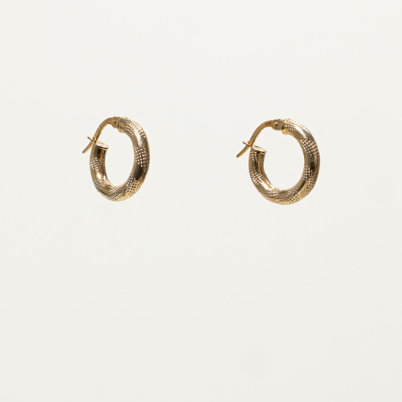 Italian 9k Yellow Gold Textured Hoop Earrings