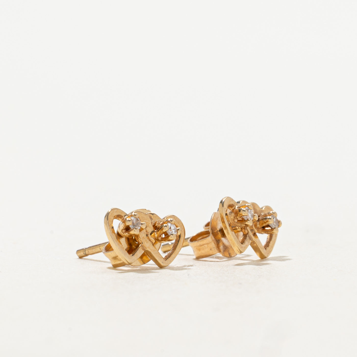 14k Diamond Interlocked Hearts Stud Earrings