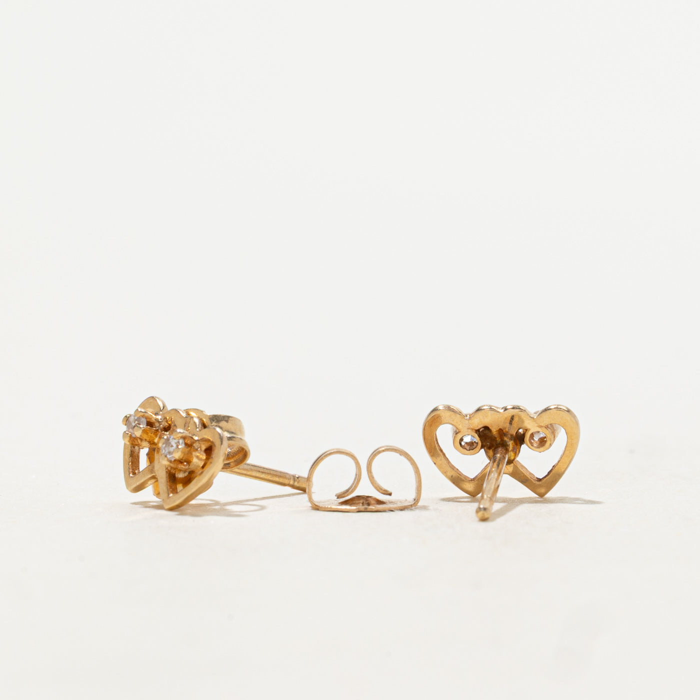 14k Diamond Interlocked Hearts Stud Earrings