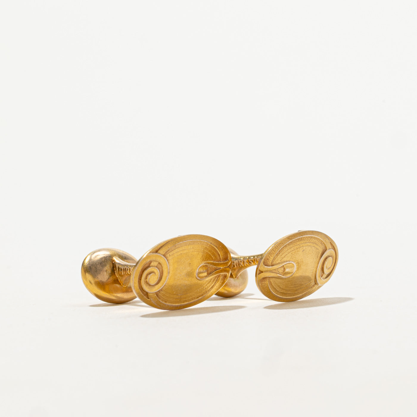 'Birks' 14k Yellow Gold Scrollwork Embossed Cufflinks