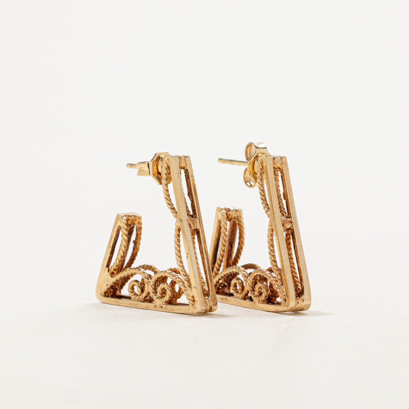 10k Rope Scrollwork Geometric Hoop Earrings