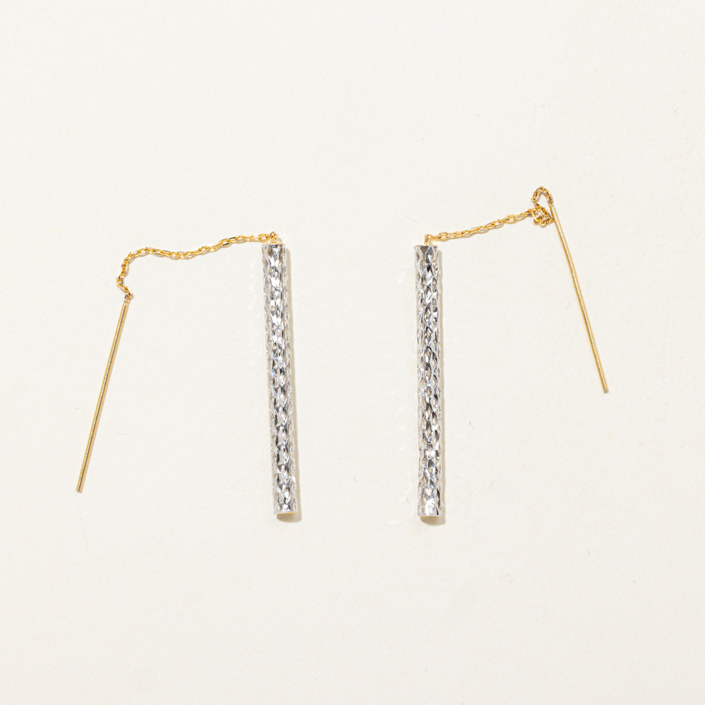 10k Diamond-Cut Bar Drop Threader Earrings