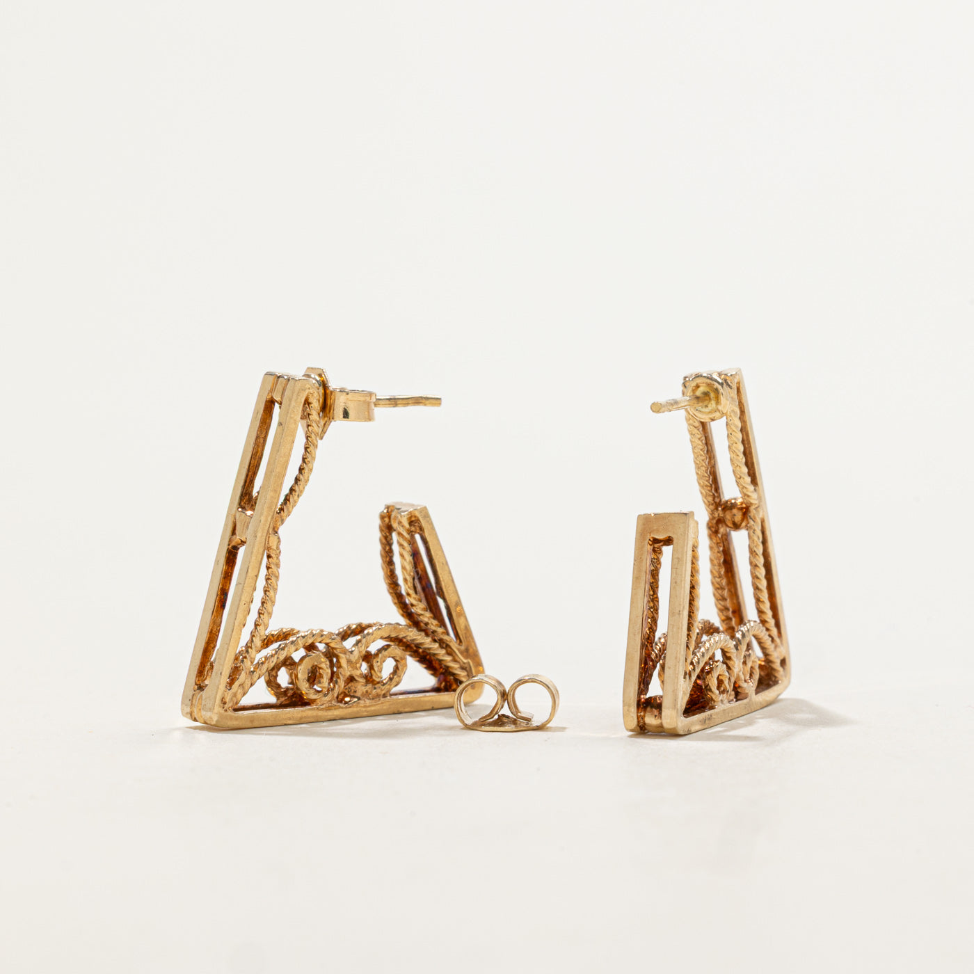 10k Rope Scrollwork Geometric Hoop Earrings