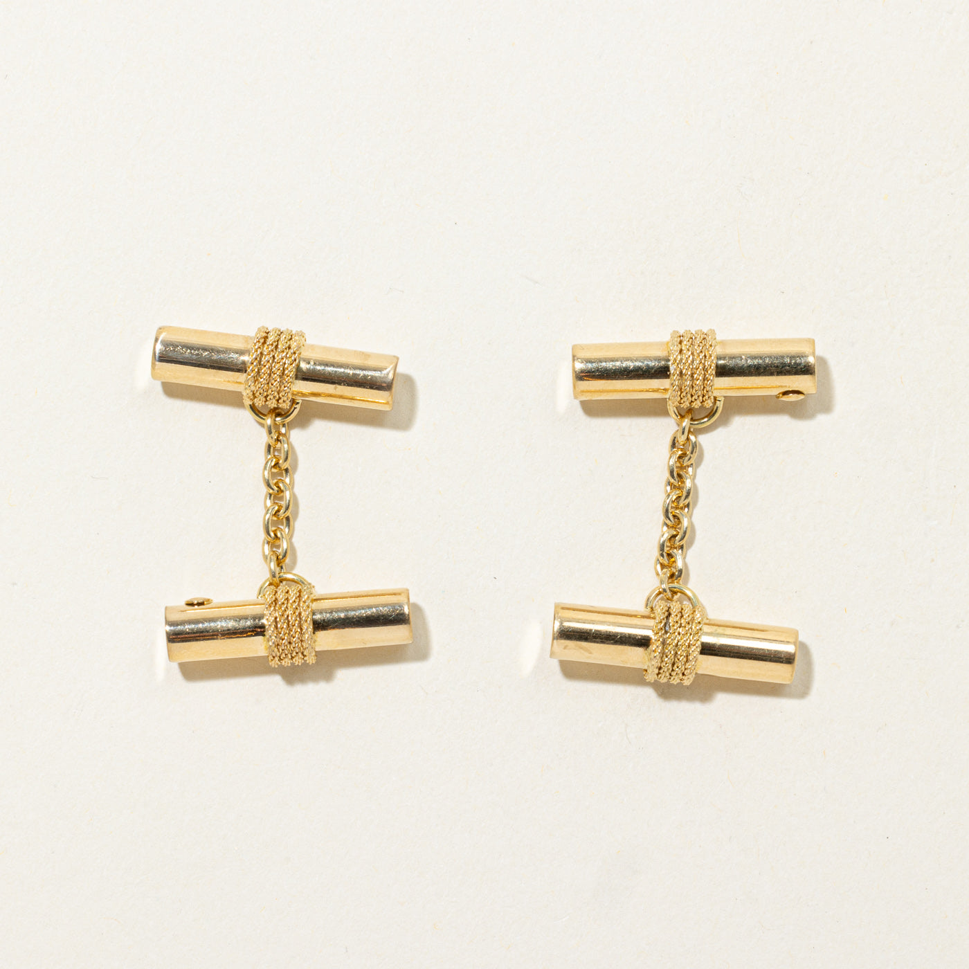 'Birks' Yellow Gold Rope Bar Cufflinks