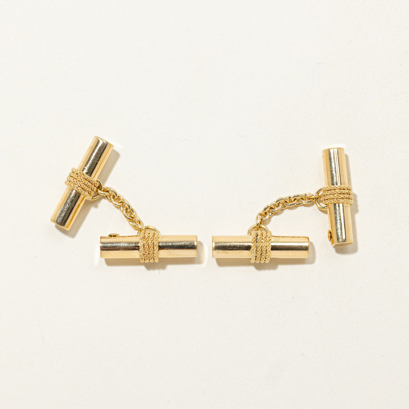 'Birks' Yellow Gold Rope Bar Cufflinks