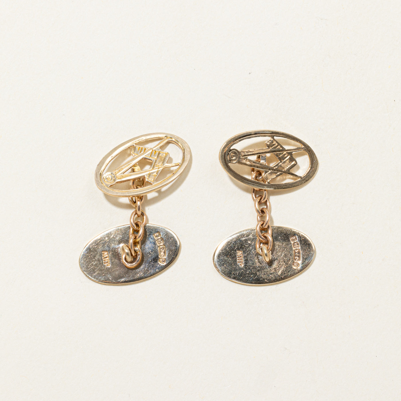 1966 Birmingham Yellow Gold Openwork Masonic Cufflinks