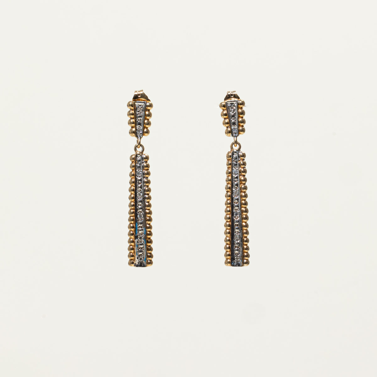 10k Diamond Bead Textured Drop Earrings