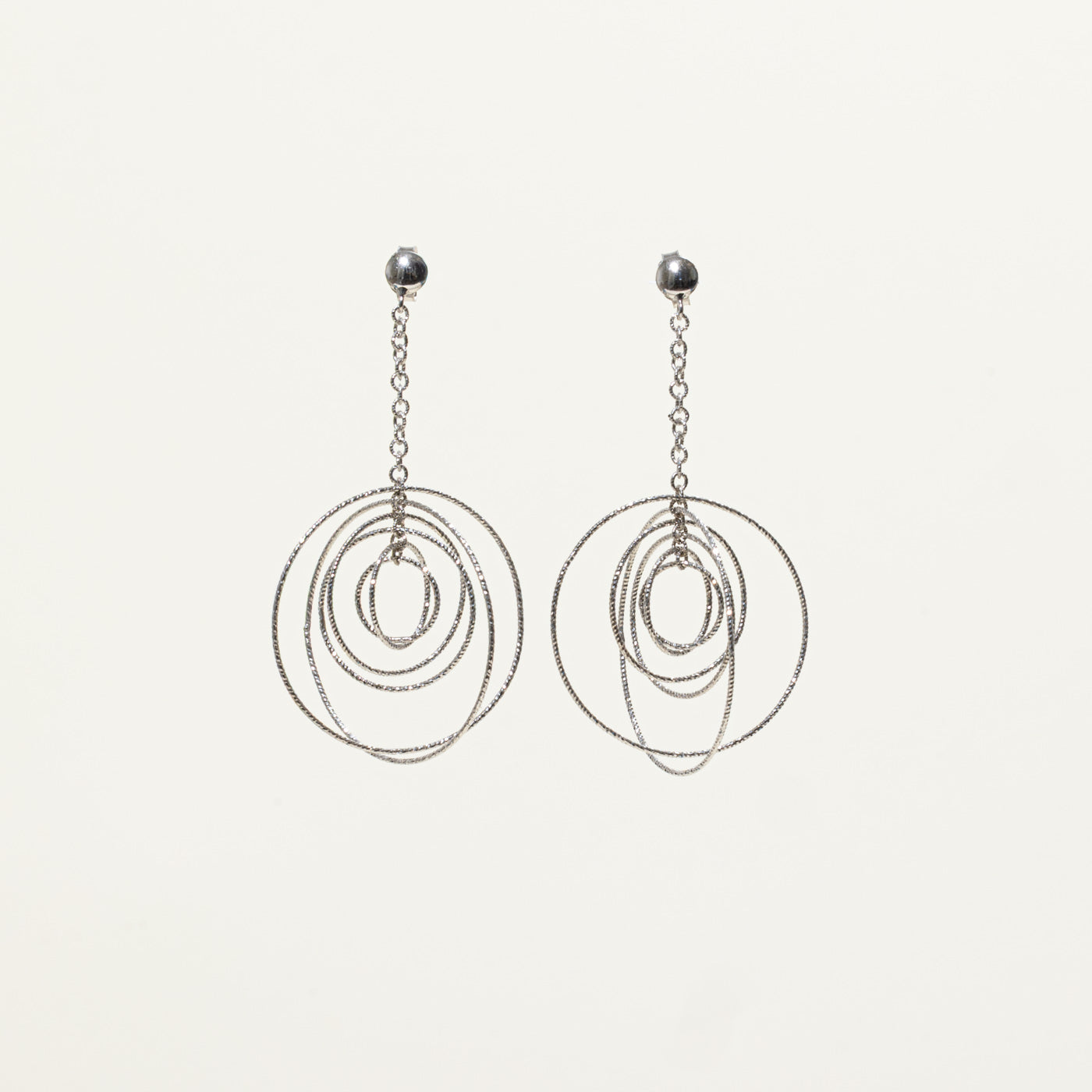 14k White Gold Circular Abstract Drop Earrings