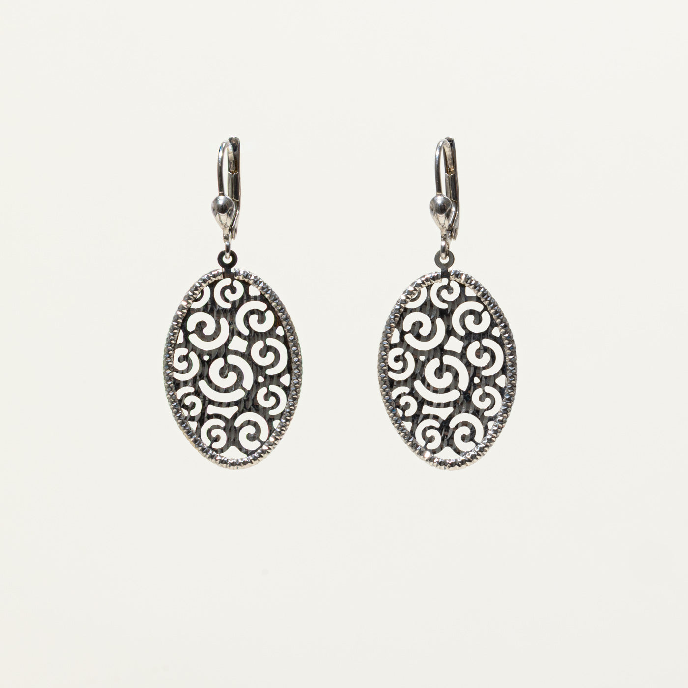 10k White Gold Openwork Scrollwork Drop Earrings
