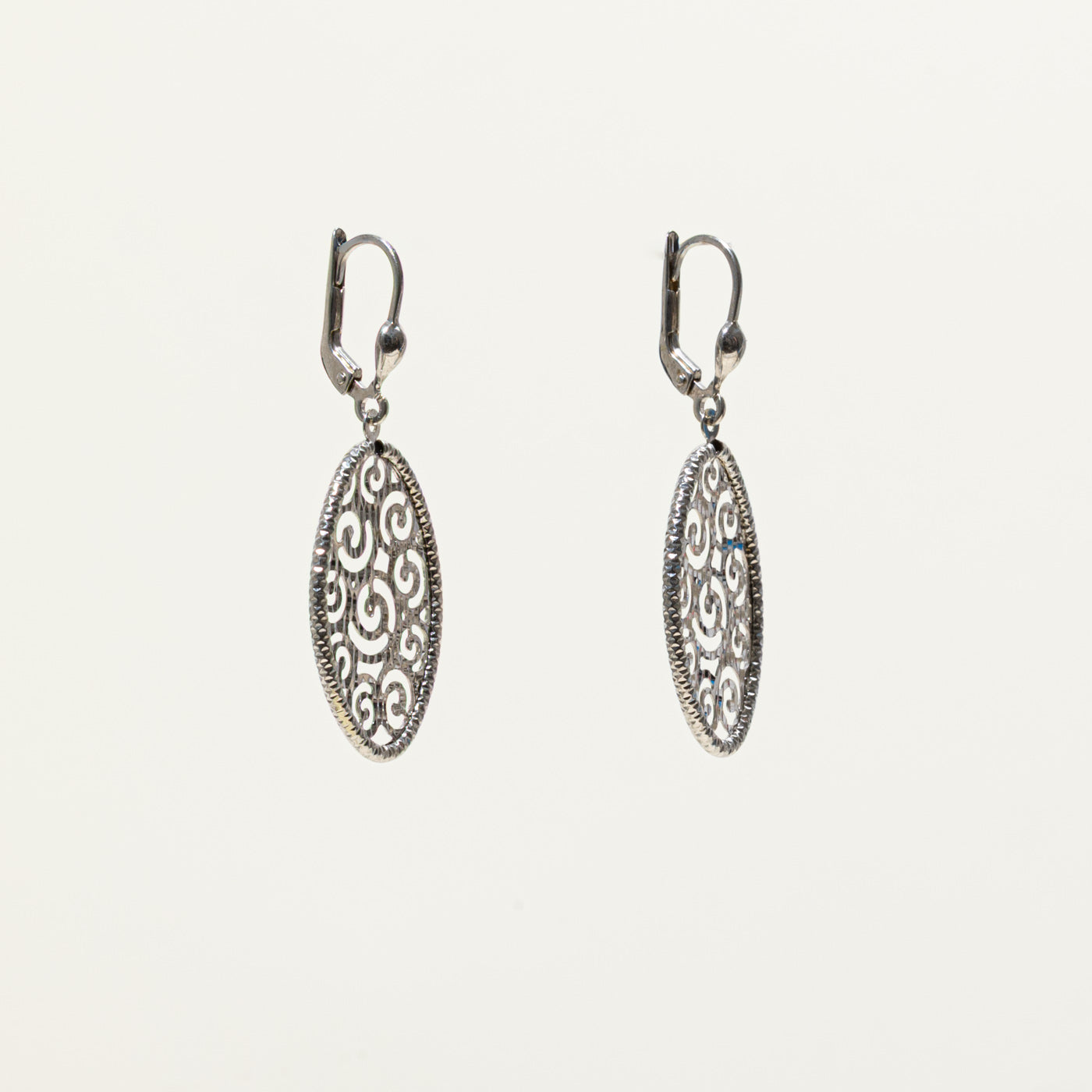 10k White Gold Openwork Scrollwork Drop Earrings