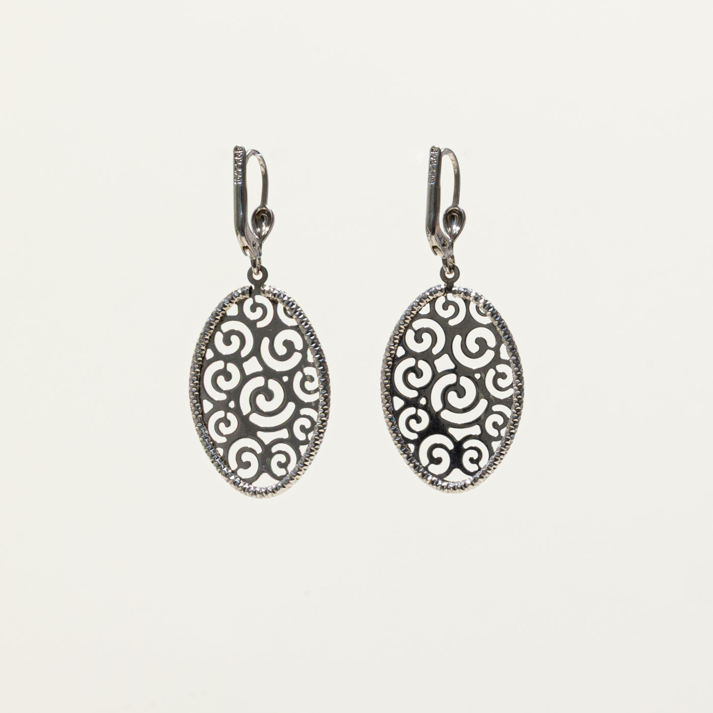 10k White Gold Openwork Scrollwork Drop Earrings