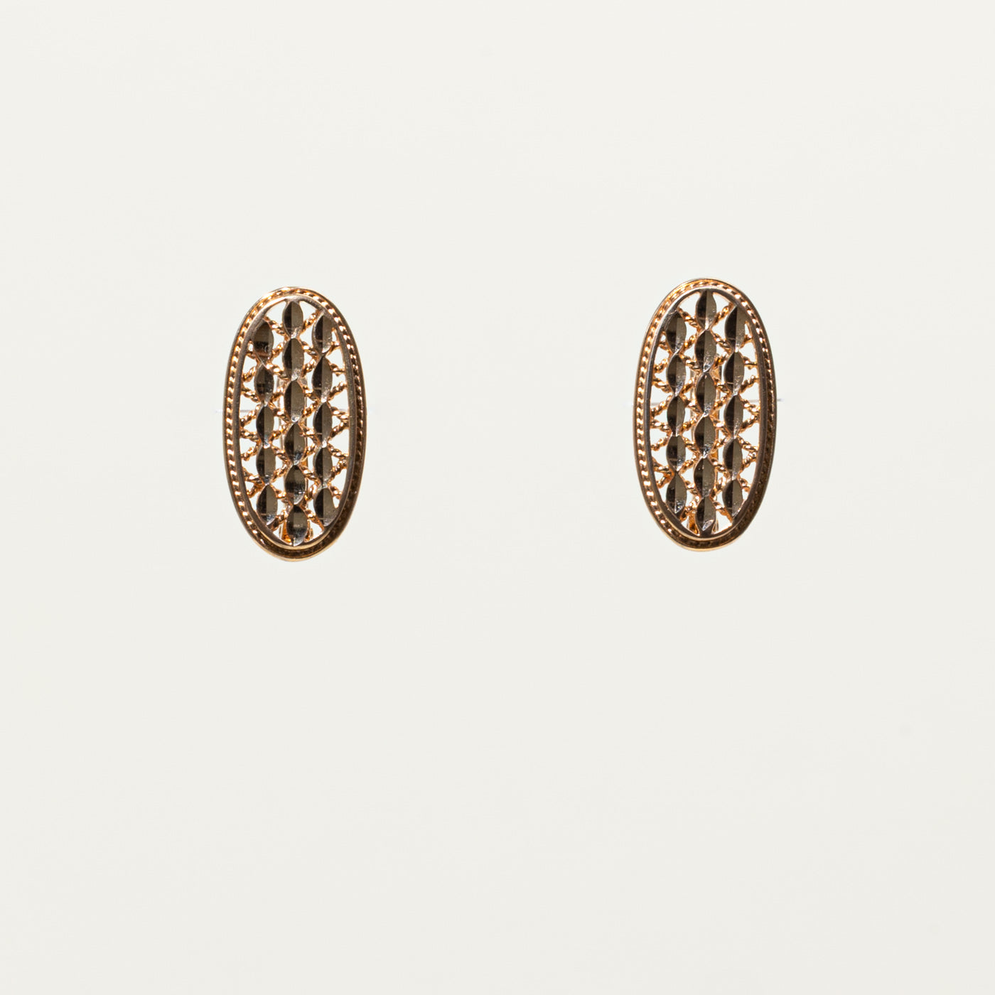 2008 Ukraine Rose Gold Openwork Oval Stud Earrings