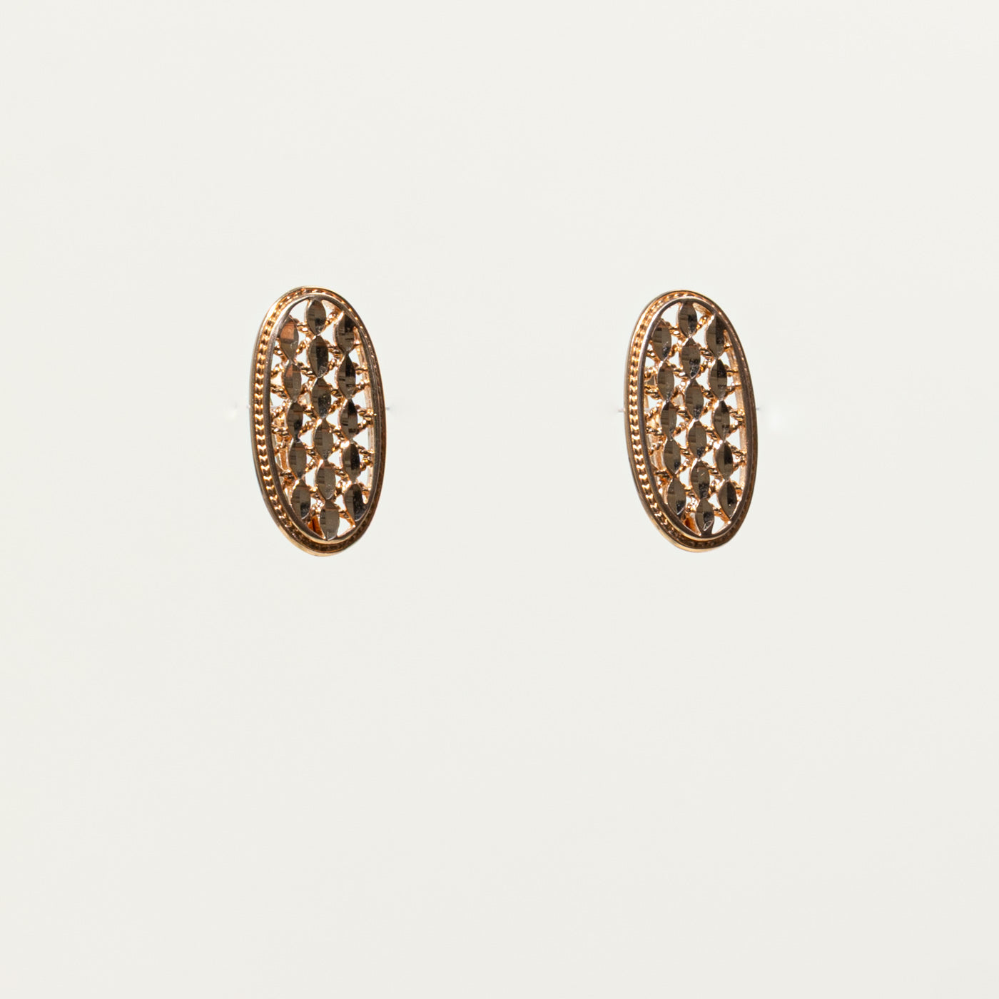 2008 Ukraine Rose Gold Openwork Oval Stud Earrings