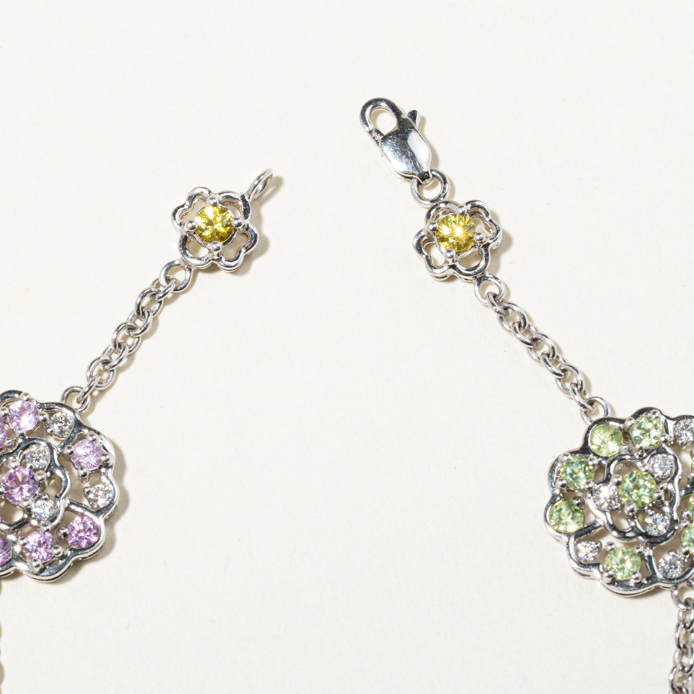 14k Multi Gemstone & Diamond Floral Cluster Bracelet | 1.84ctw, 0.45ctw | 6.5"