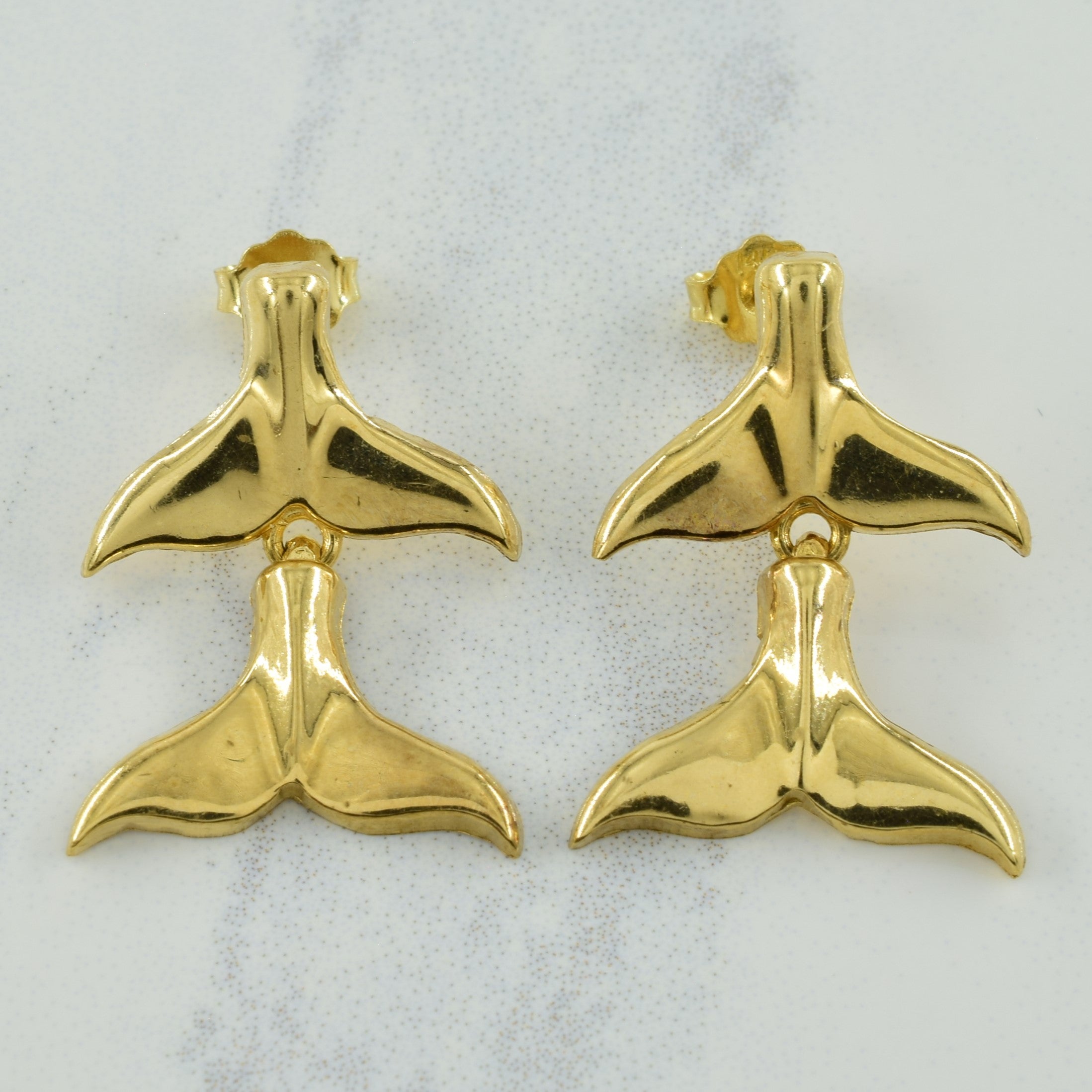 14k Yellow Gold Whale Tale Stud Earrings