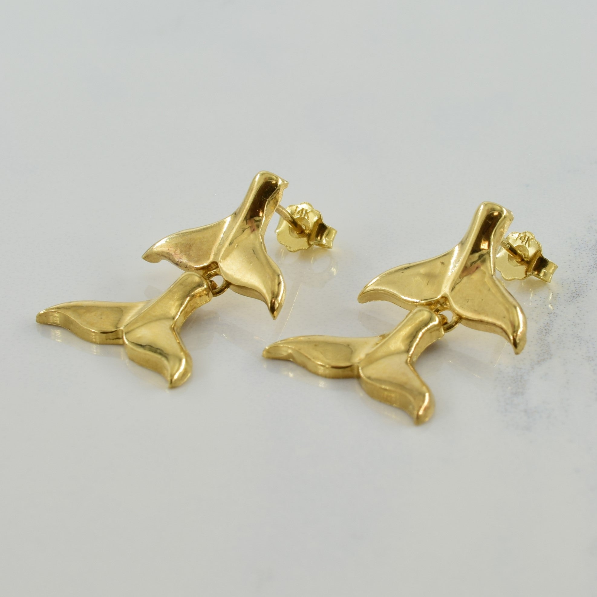 14k Yellow Gold Whale Tale Stud Earrings