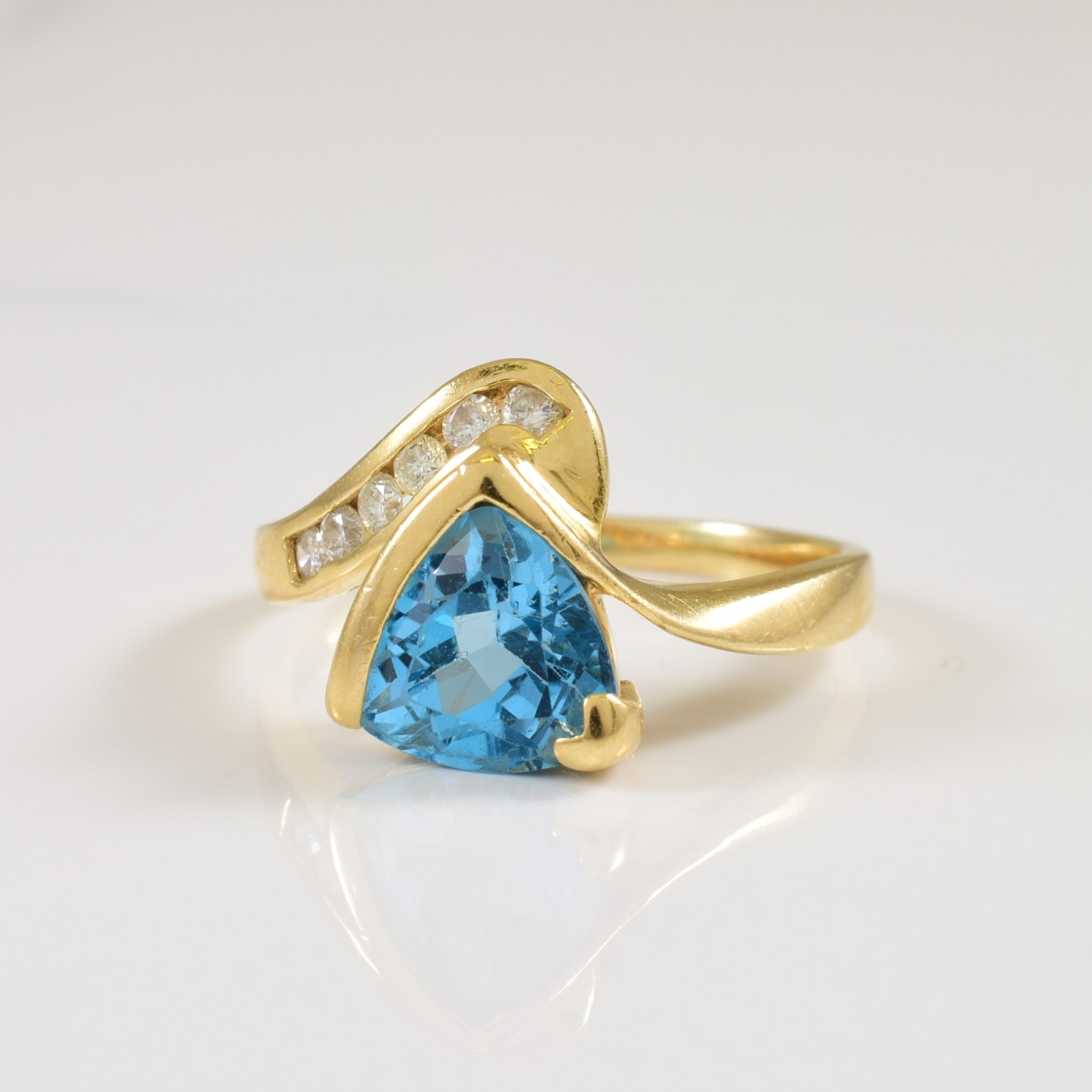 Blue Topaz & Diamond Chevron Ring | 2.00ct, 0.10ctw | SZ 7 |