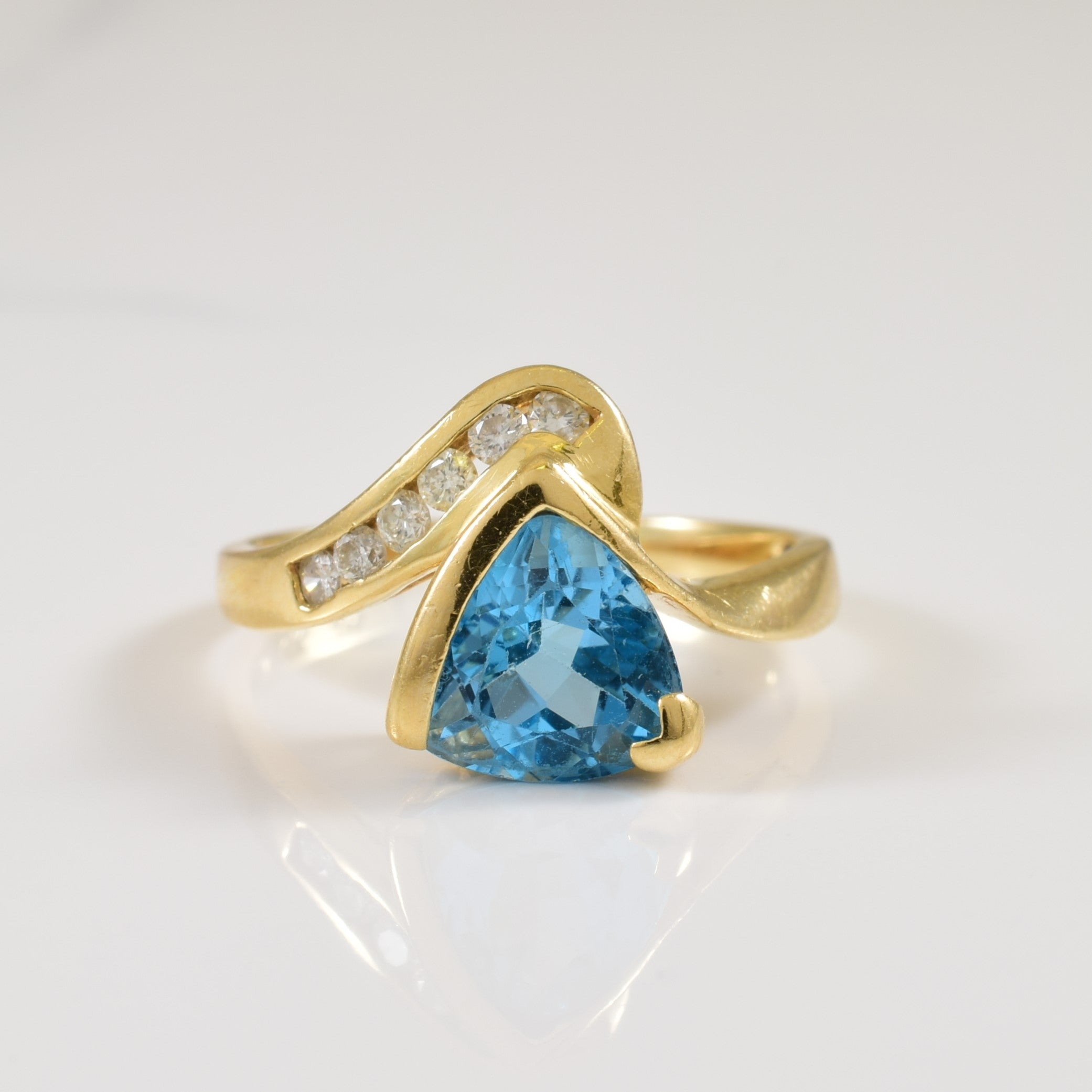 Blue Topaz & Diamond Chevron Ring | 2.00ct, 0.10ctw | SZ 7 |