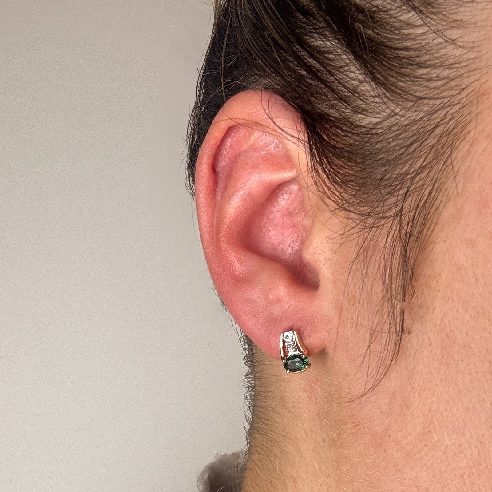 Emerald Simulant & Diamond Stud Earrings | 0.90ctw, 0.03ctw |