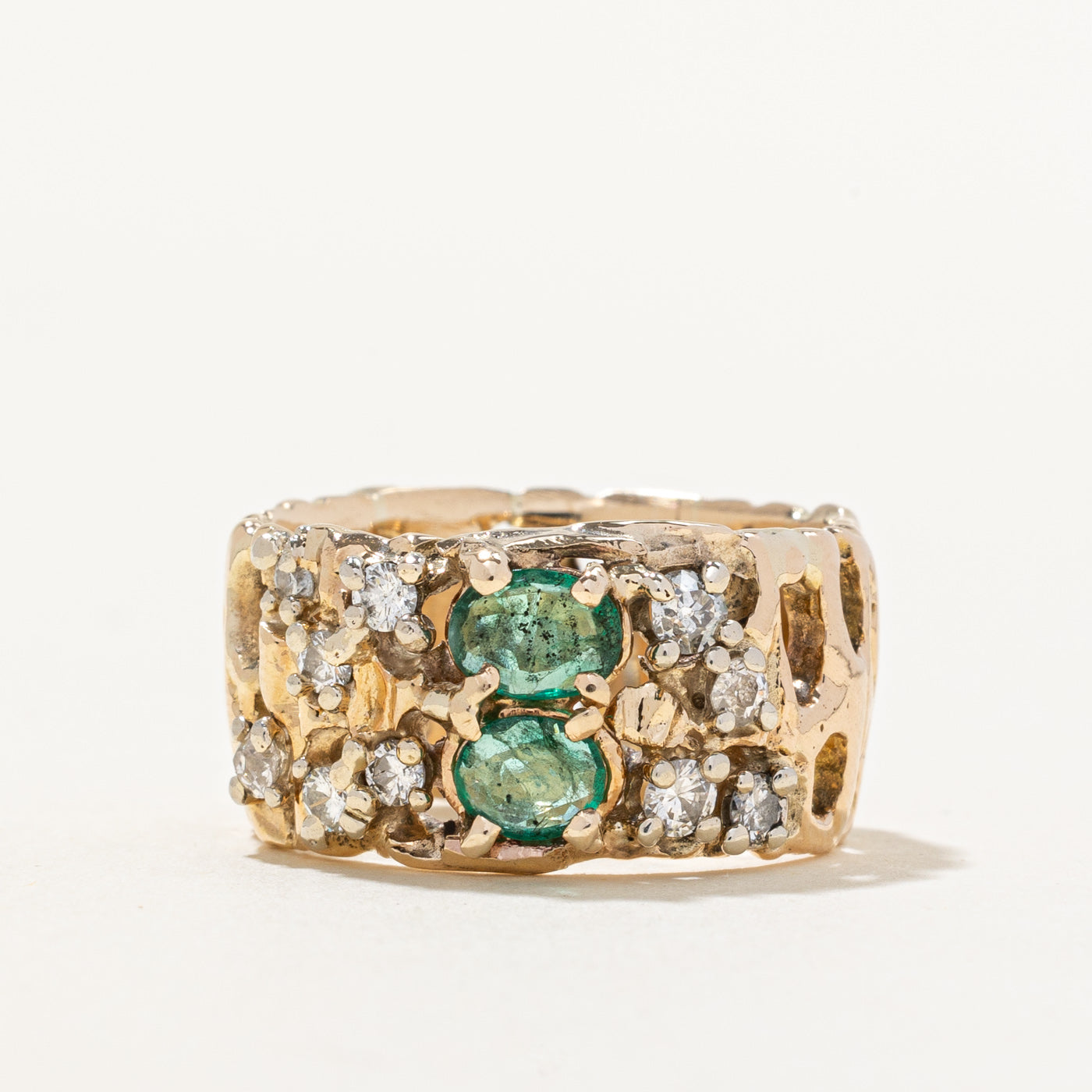 Openwork Emerald & Diamond Accented Band | 0.26ctw, 0.28ctw | SZ 6 |