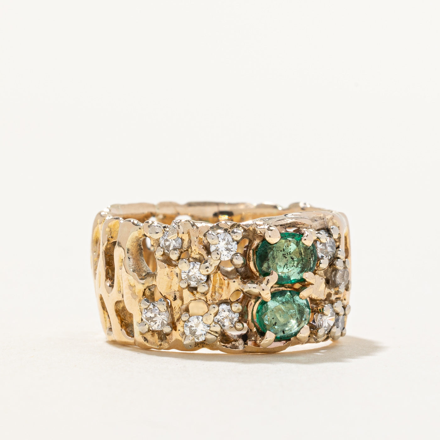 Openwork Emerald & Diamond Accented Band | 0.26ctw, 0.28ctw | SZ 6 |