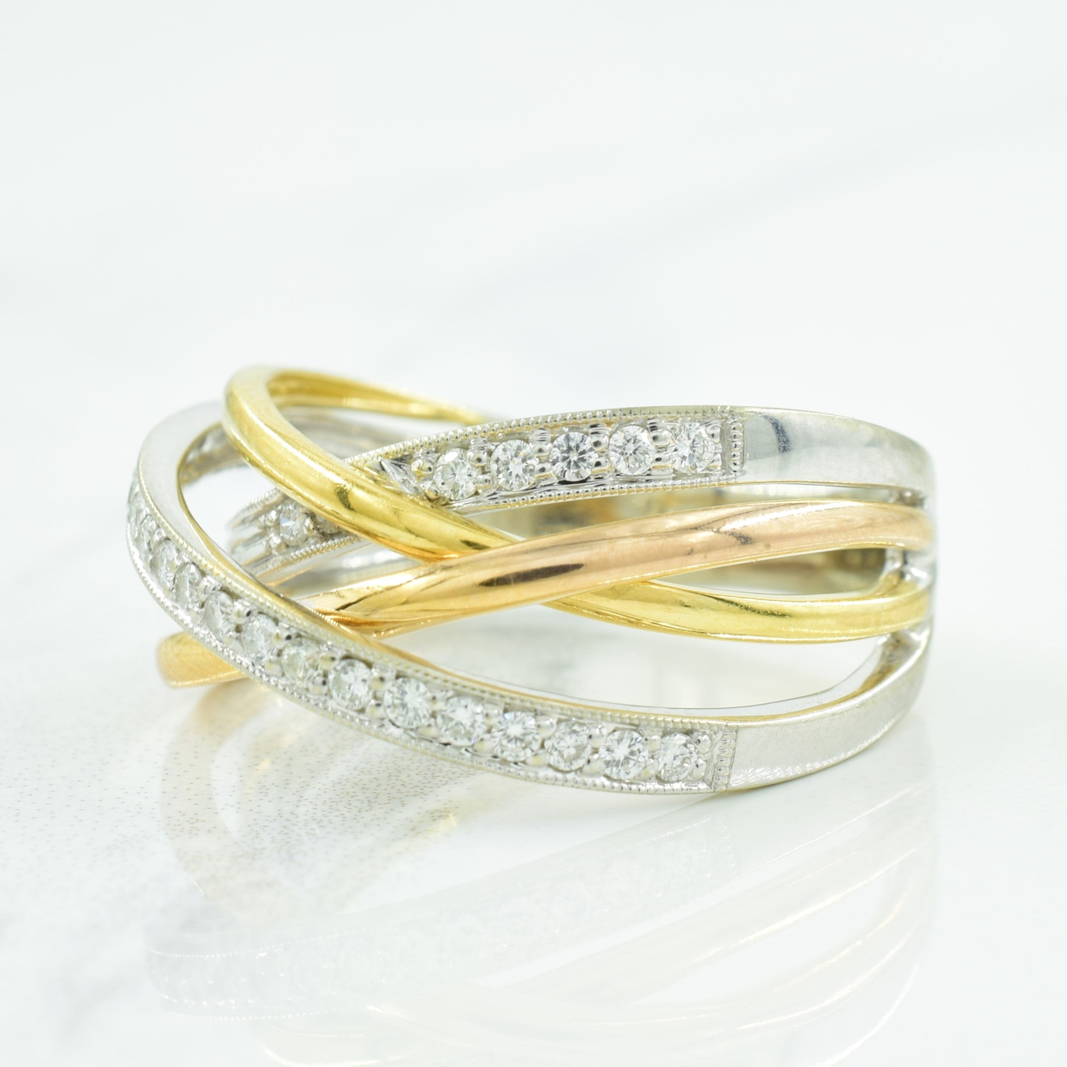 Tri Tone Gold Diamond Ring | 0.28ctw | SZ 8 |