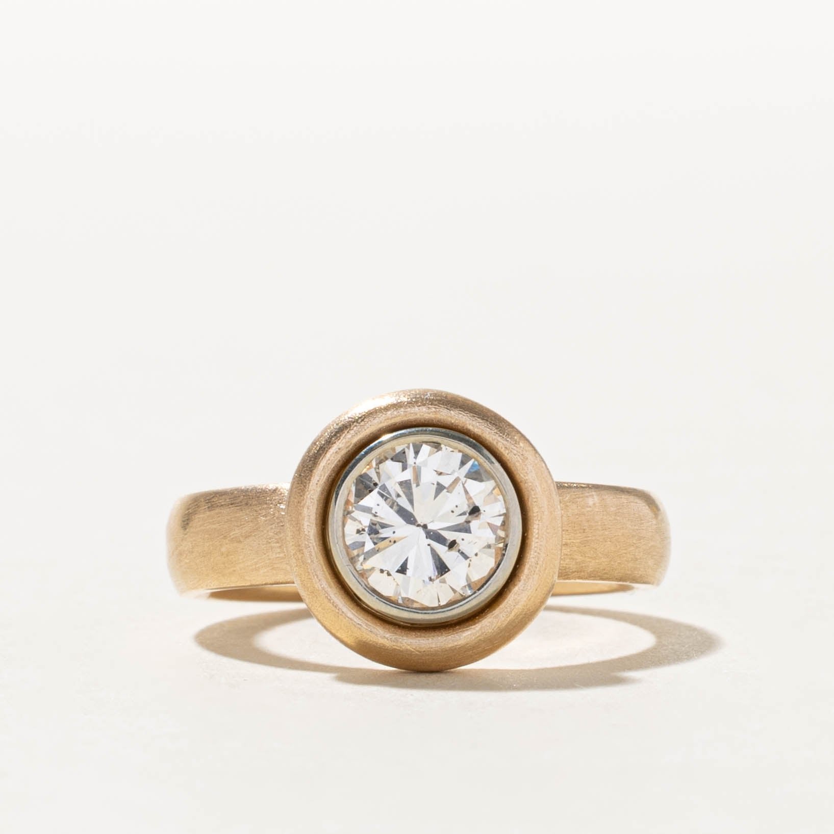 14k Solitaire Diamond Matte & Architectural Engagement Ring | 1.09ct I1-I2 I-J | SZ 5.5