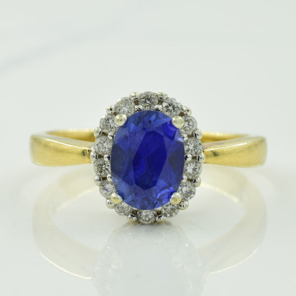 Synthetic Sapphire & Diamond Halo Ring | 1.50ct, 0.28ctw | SZ 8.25 |