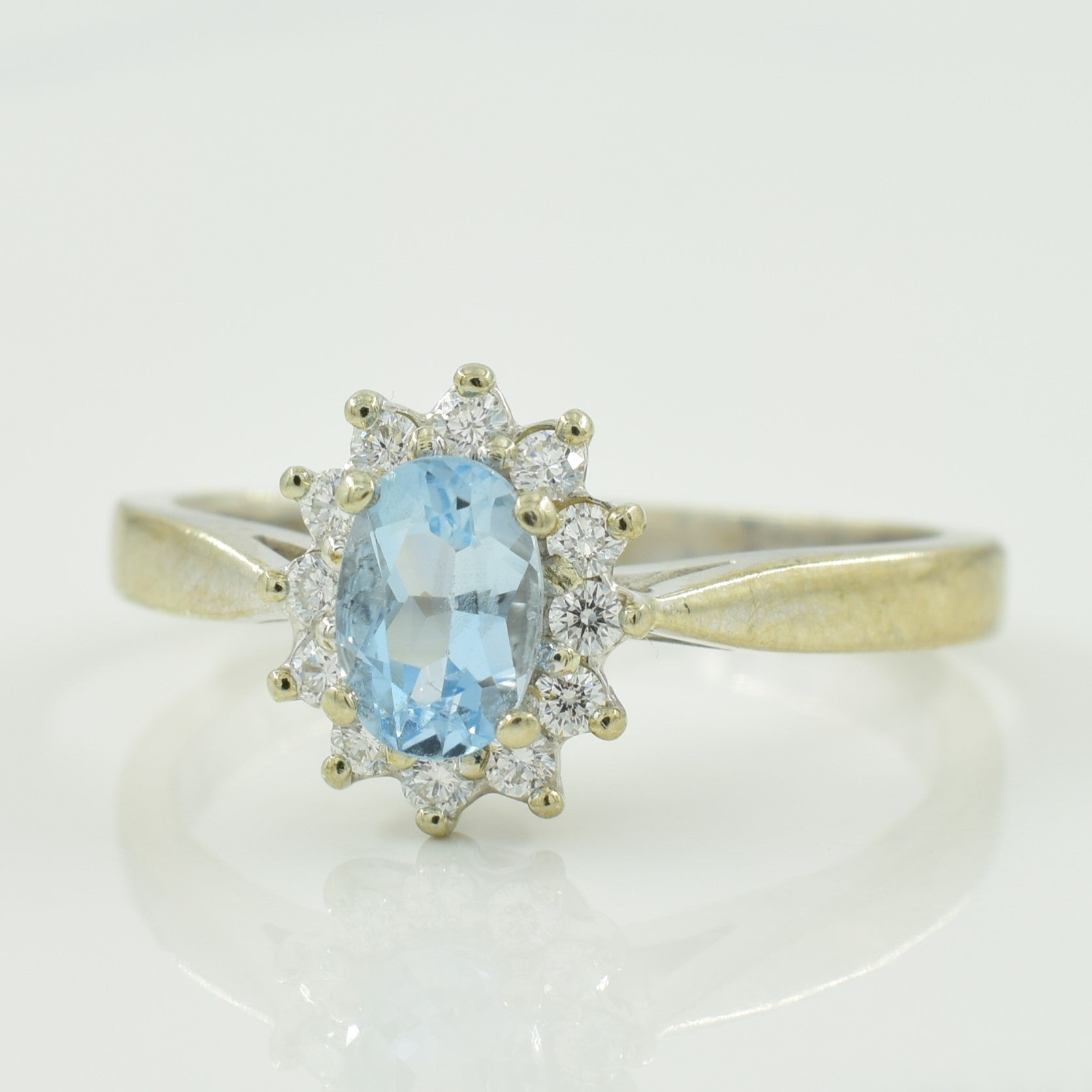Aquamarine & Diamond Halo Ring | 0.35ct, 0.12ctw | SZ 6 |