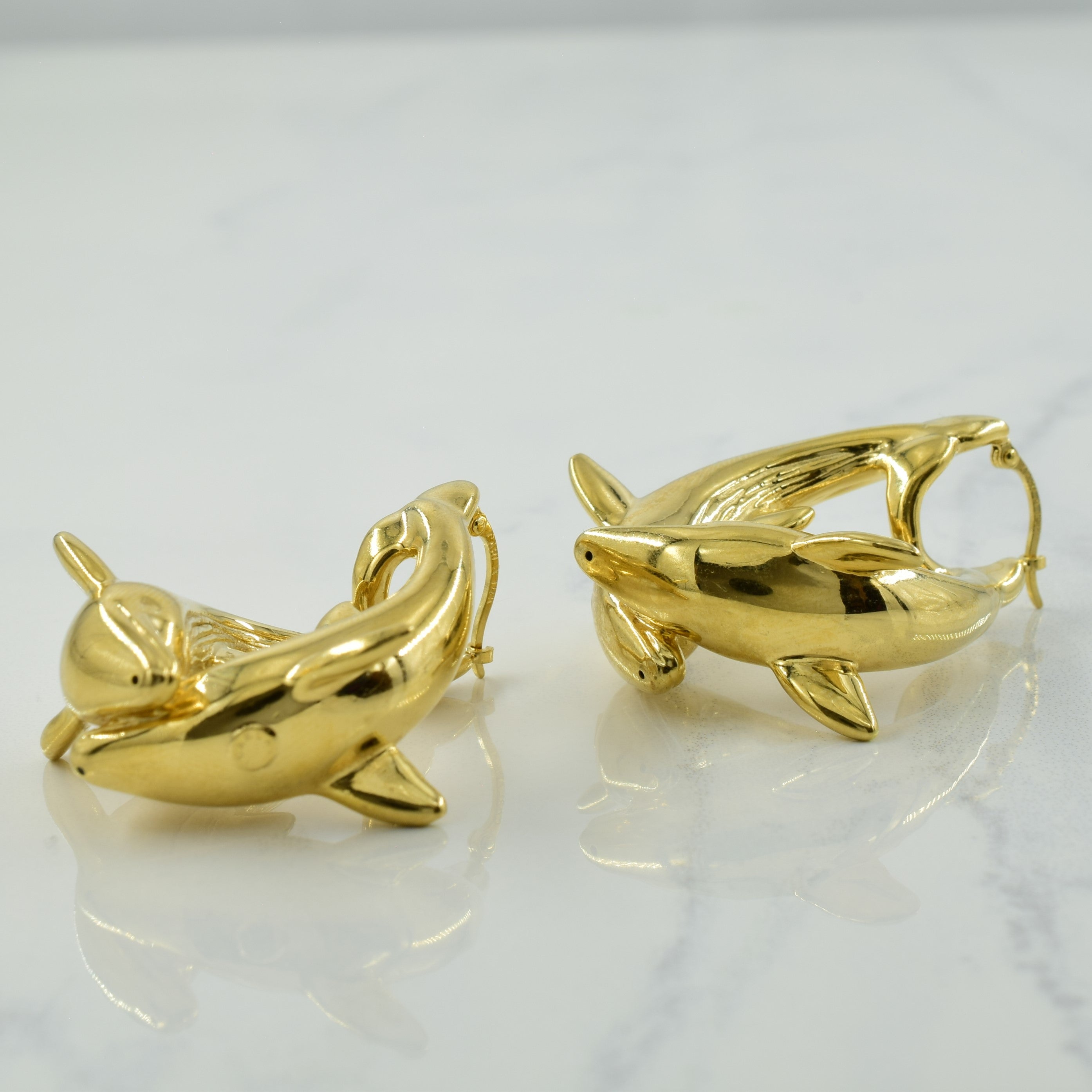 14k Yellow Gold Dual Dolphin Earrings |