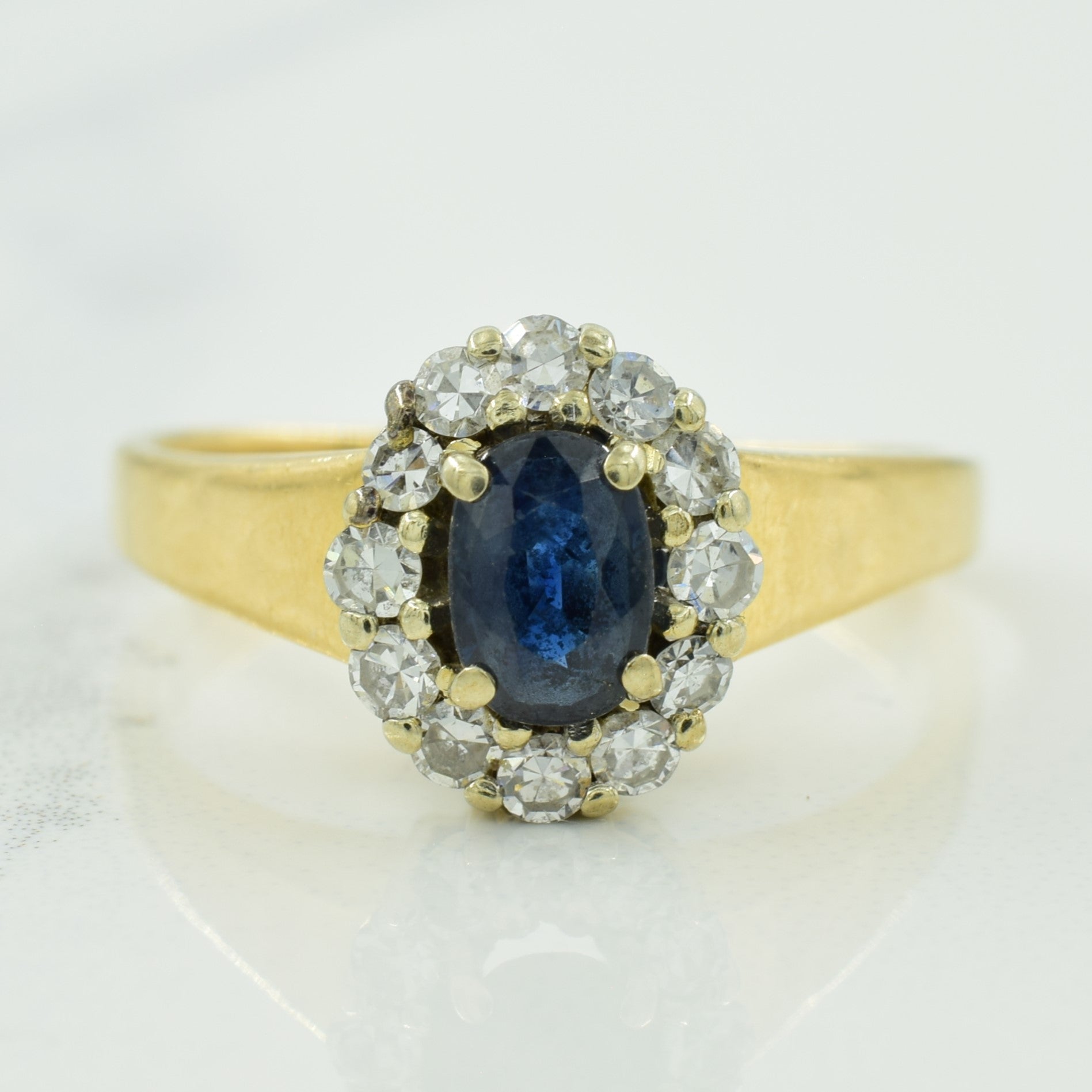 Blue Sapphire & Diamond Halo Ring | 0.50ct, 0.36ctw | SZ 8 |
