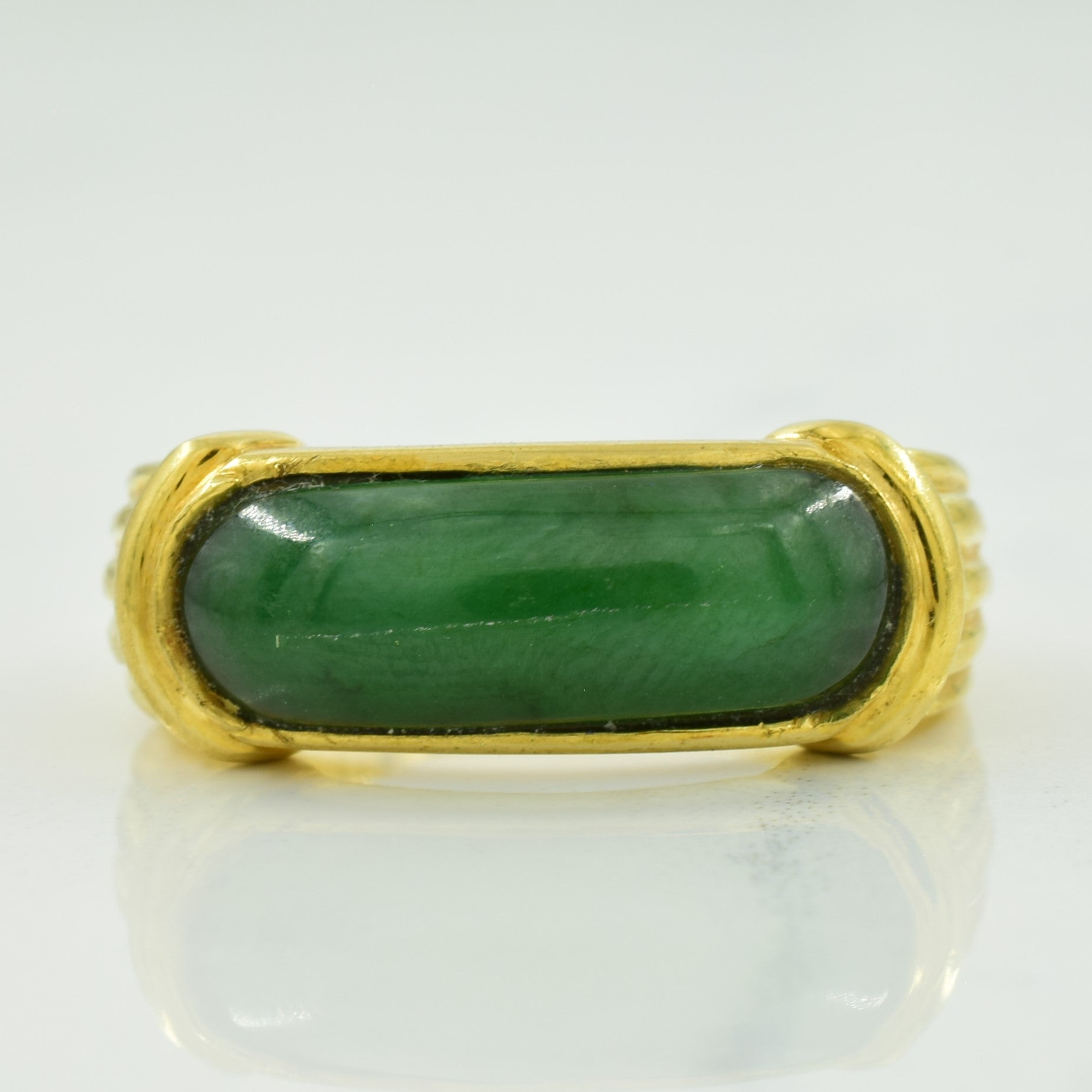 Vintage 18K Gold Jadeite Saddle Ring | 4.00ct | SZ 8 |