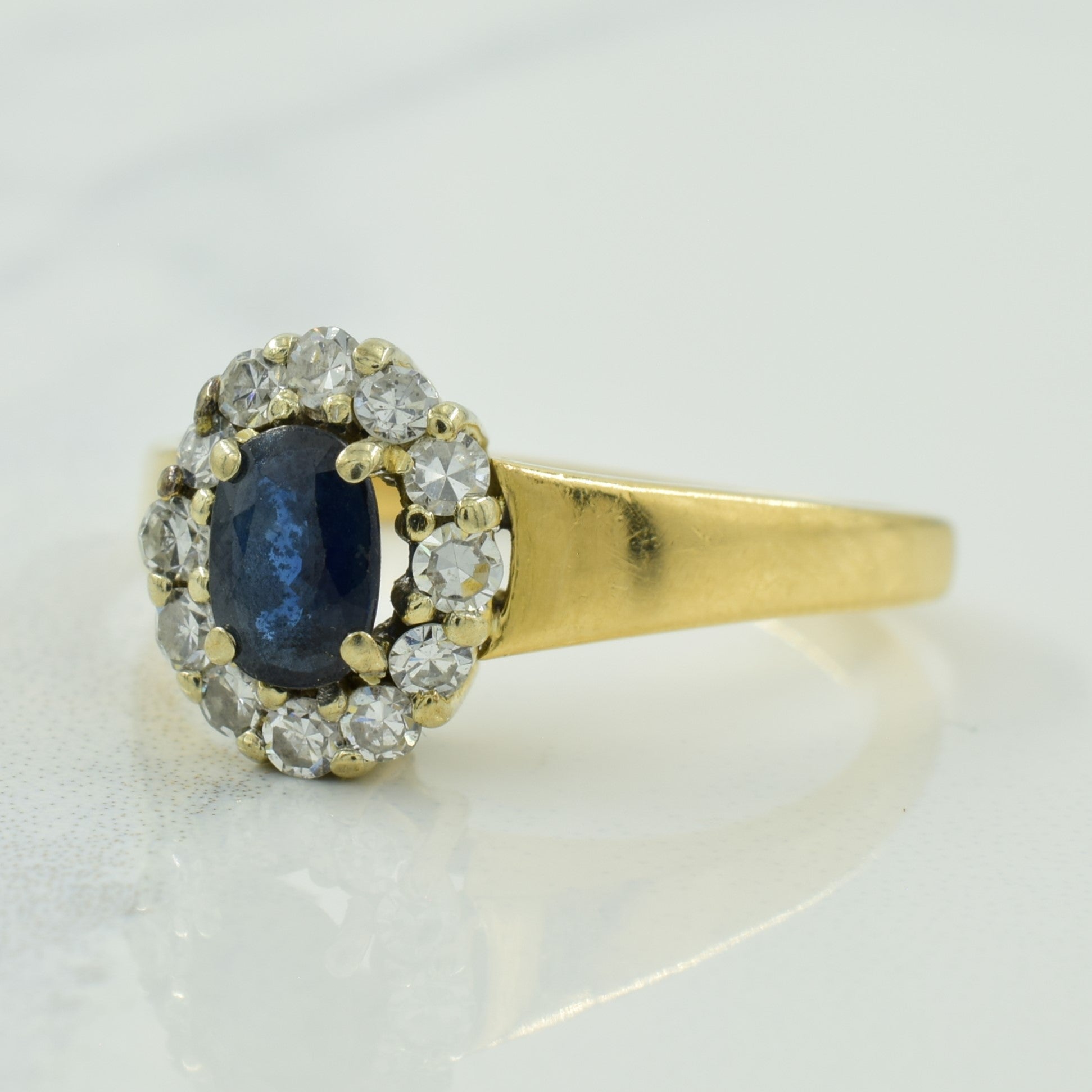 Blue Sapphire & Diamond Halo Ring | 0.50ct, 0.36ctw | SZ 8 |