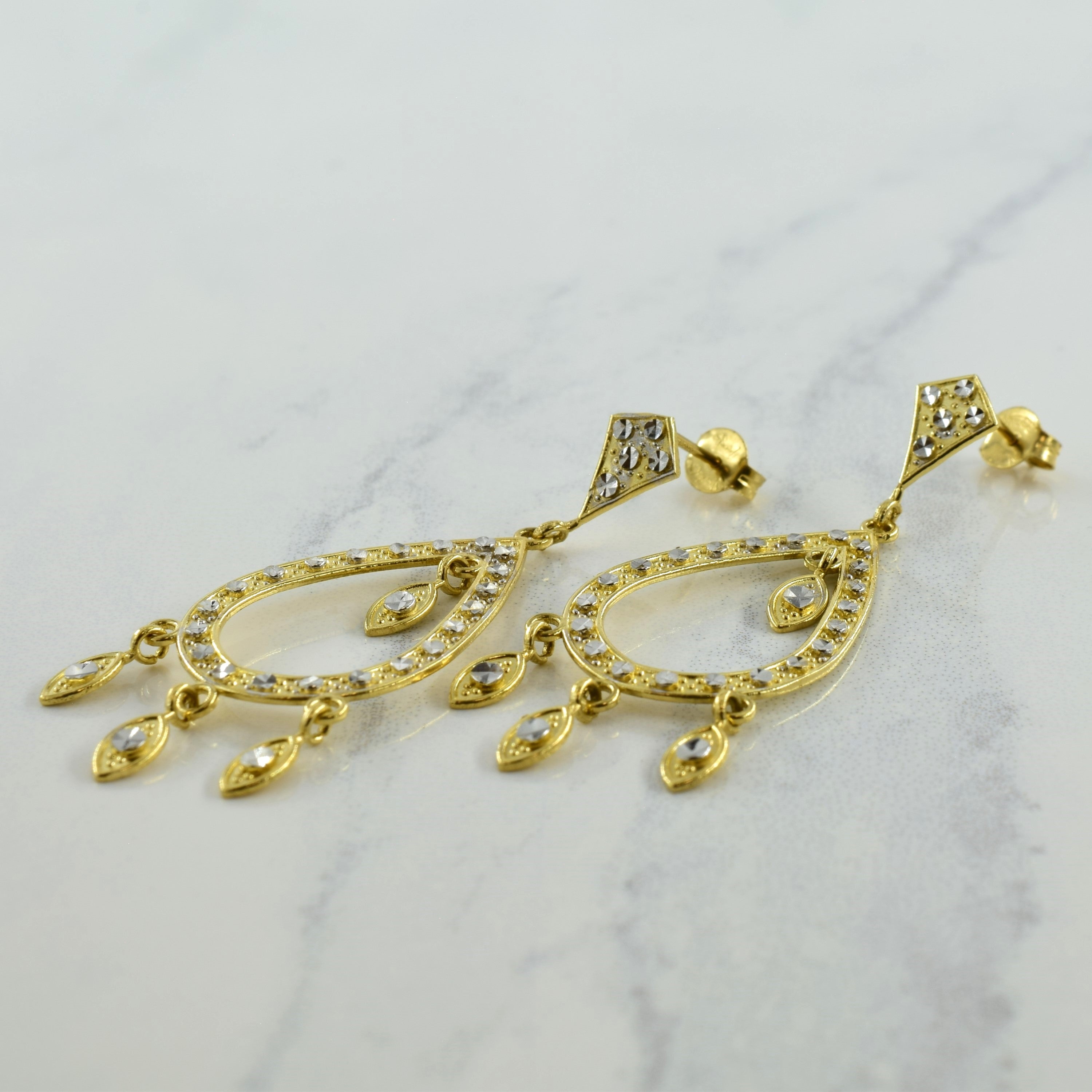 14k Two Tone Gold Drop Earrings