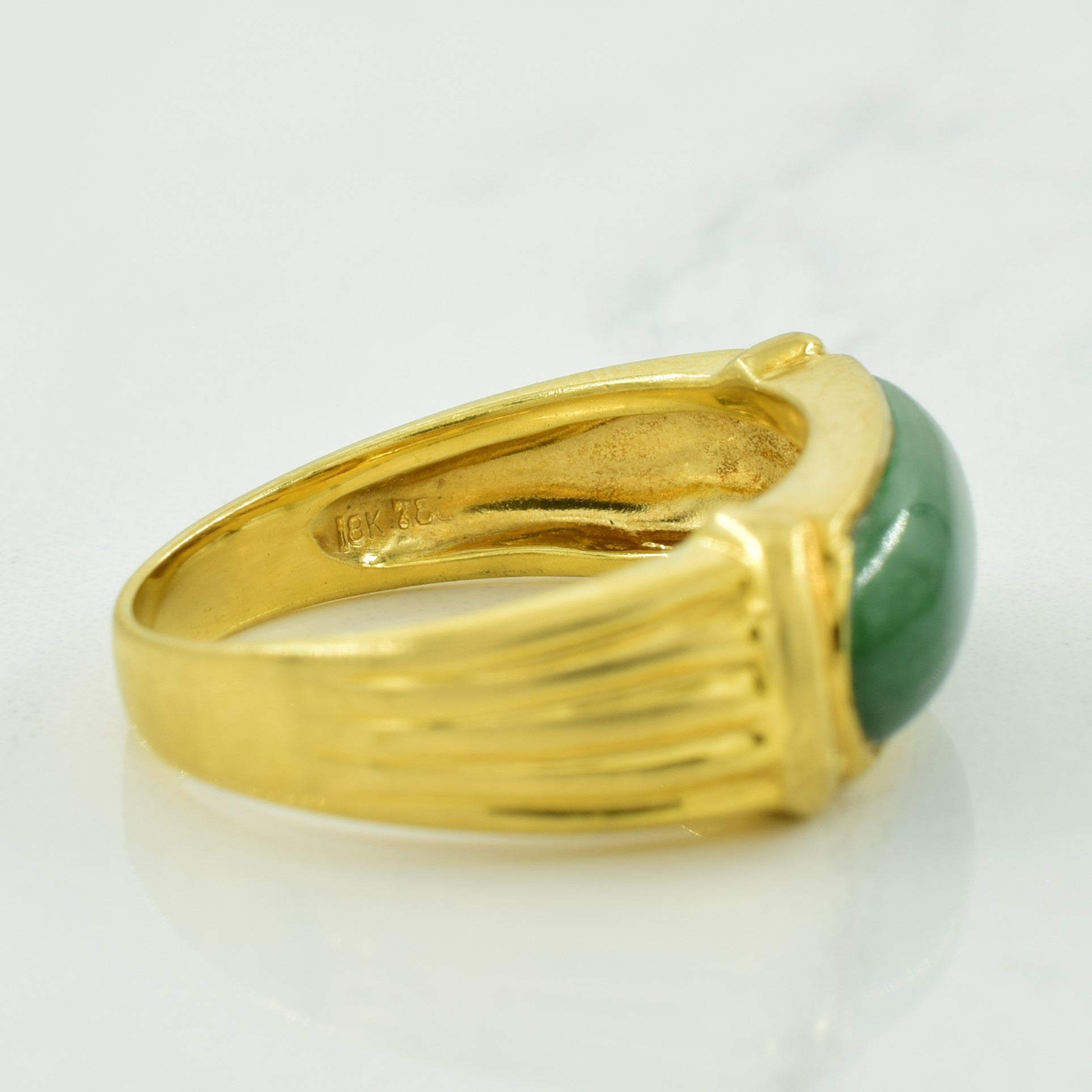 Vintage 18K Gold Jadeite Saddle Ring | 4.00ct | SZ 8 |