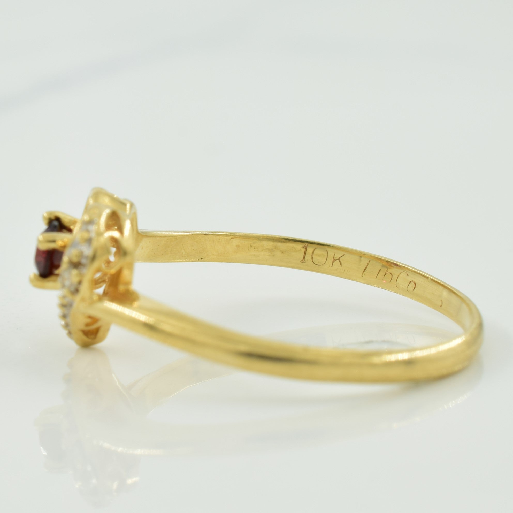 Garnet & Diamond Heart Shaped Ring | 0.12ct, 0.01ct | SZ 6.25 |