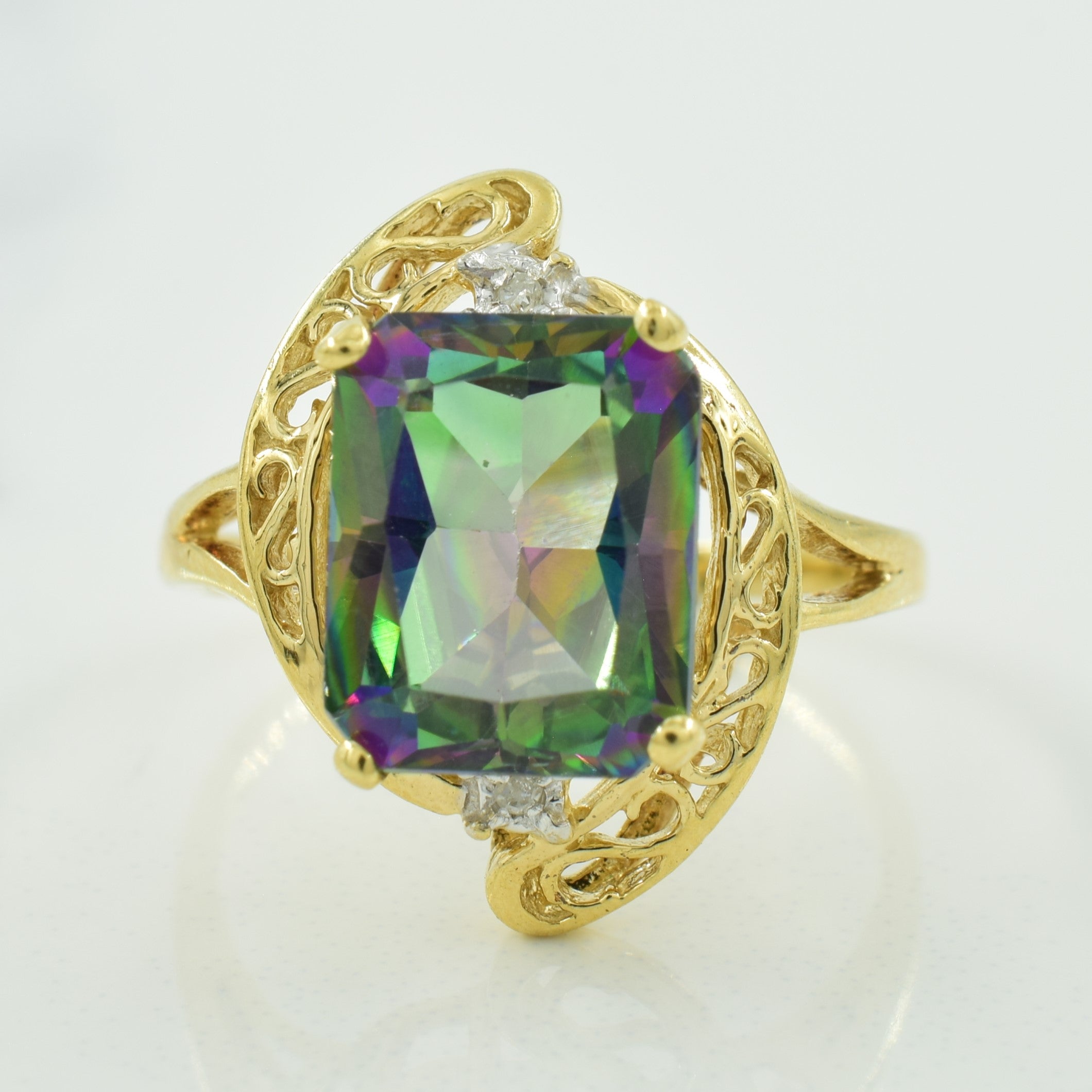 Mystic Topaz & Diamond Cocktail Ring | 4.00ct, 0.01ctw | SZ 6 |