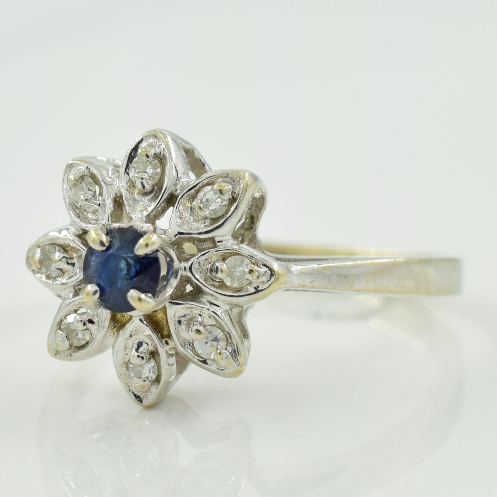 Sapphire & Diamond Floral Halo Ring | 0.20ct, 0.08ctw | SZ 5.5 |
