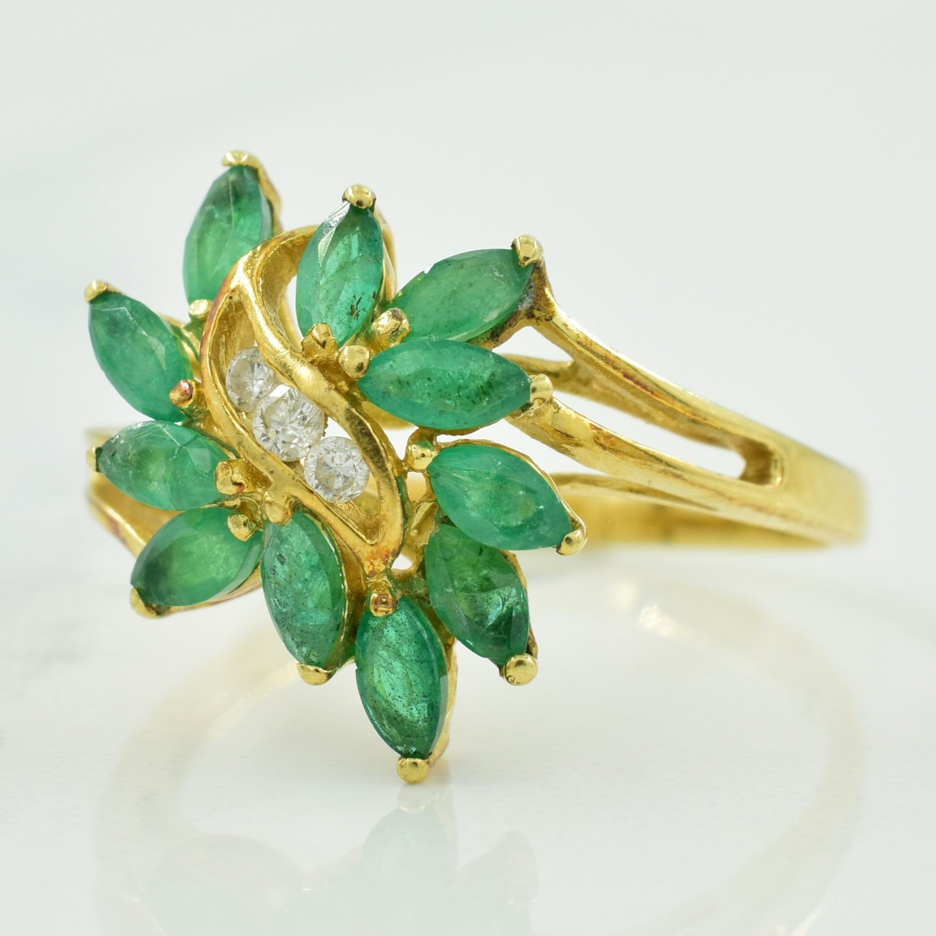 Emerald & Diamond Bypass Ring | 0.50ctw, 0.05ctw | SZ 6.5 |