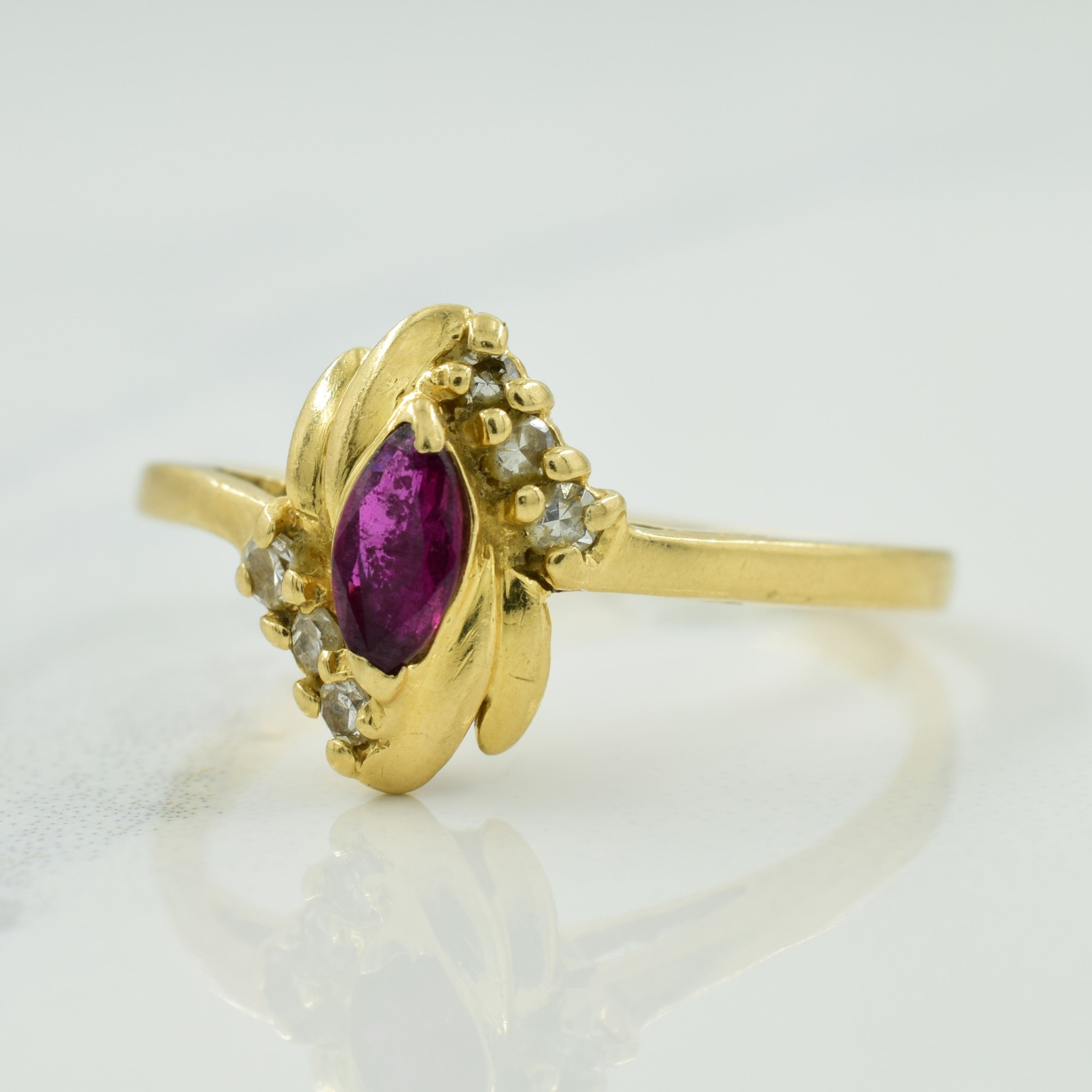 Ruby & Diamond Bypass Ring | 0.24ct, 0.12ctw | SZ 8.25 |