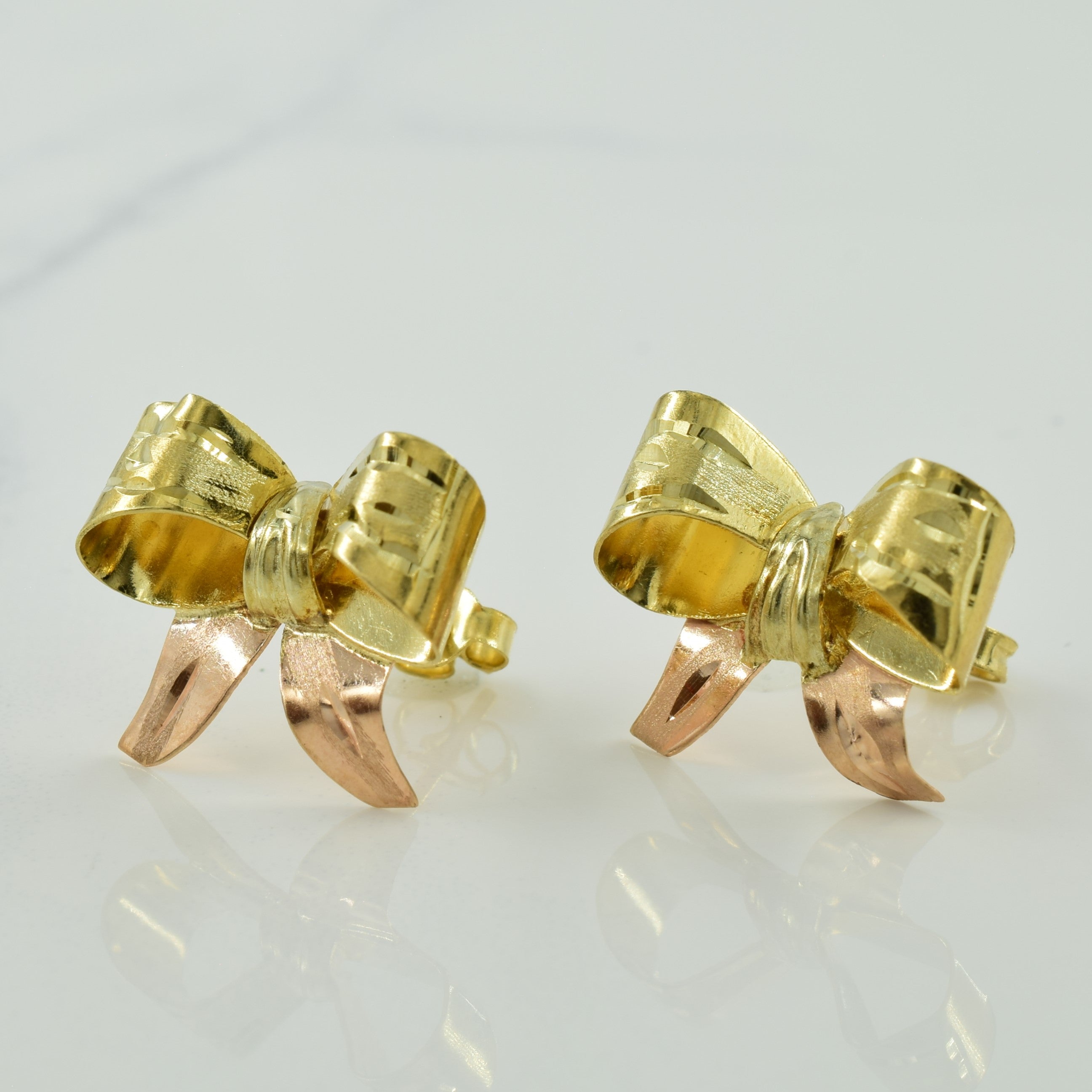 14k Yellow & Rose Gold Bow Tie Stud Earrings |