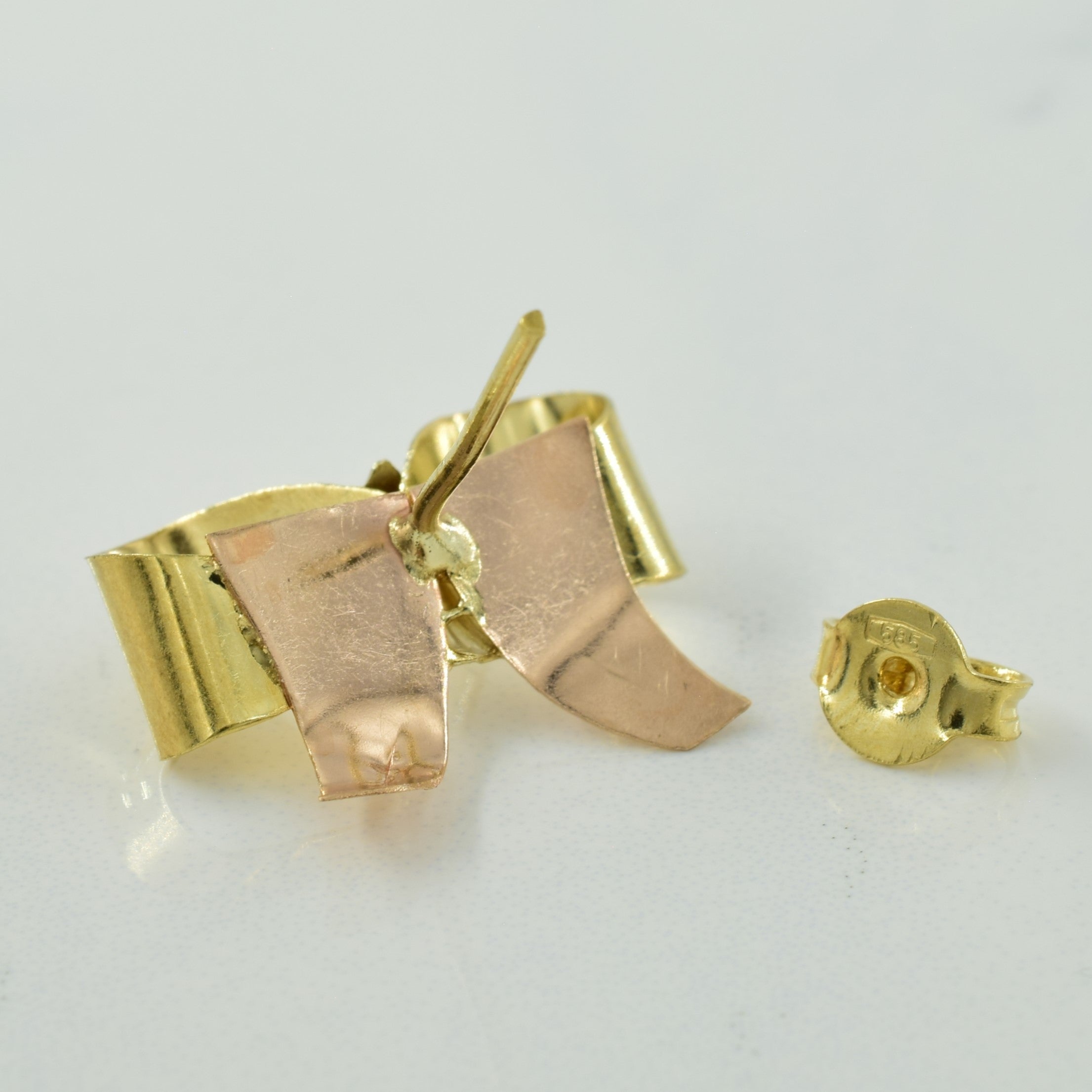14k Yellow & Rose Gold Bow Tie Stud Earrings |