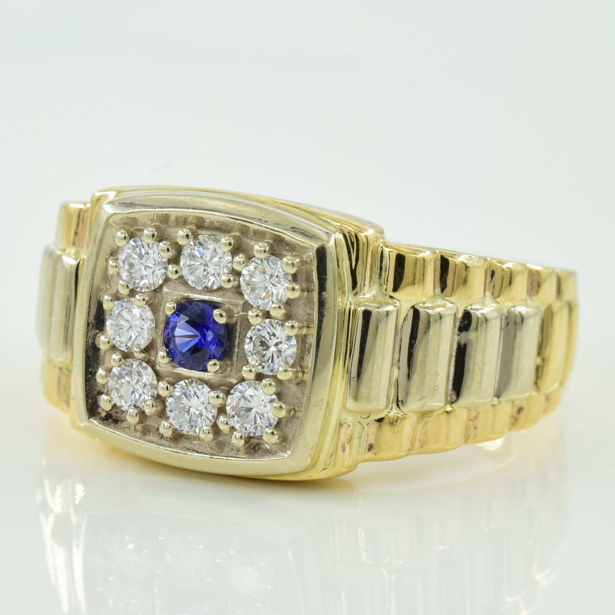 Synthetic Blue Sapphire with Diamonds Halo Ring | 0.08ct, 0.25ctw | SZ 10 |