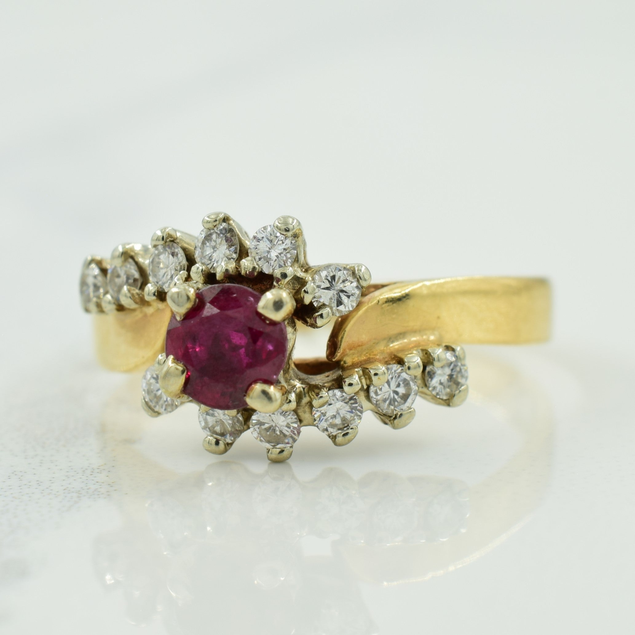 Ruby & Diamond Bypass Ring | 0.45ct, 0.25ctw | SZ 5.25 |