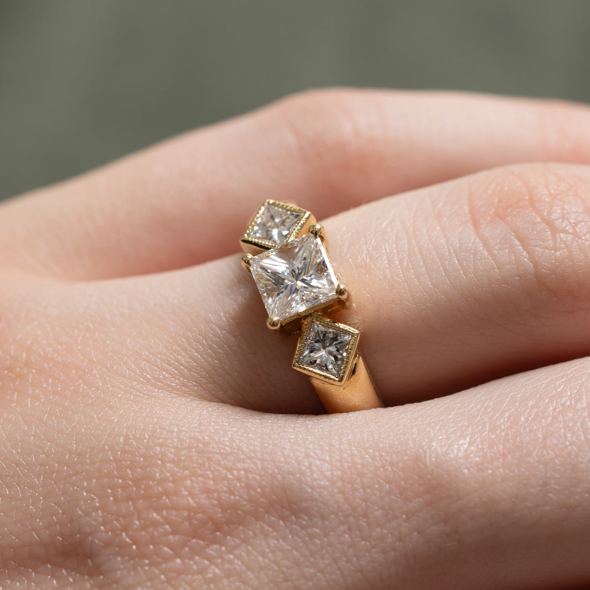 GIA Princess Cut Three Stone Diamond Ring | GIA 1.02ct VVS2 H, 0.40ctw | SZ 6