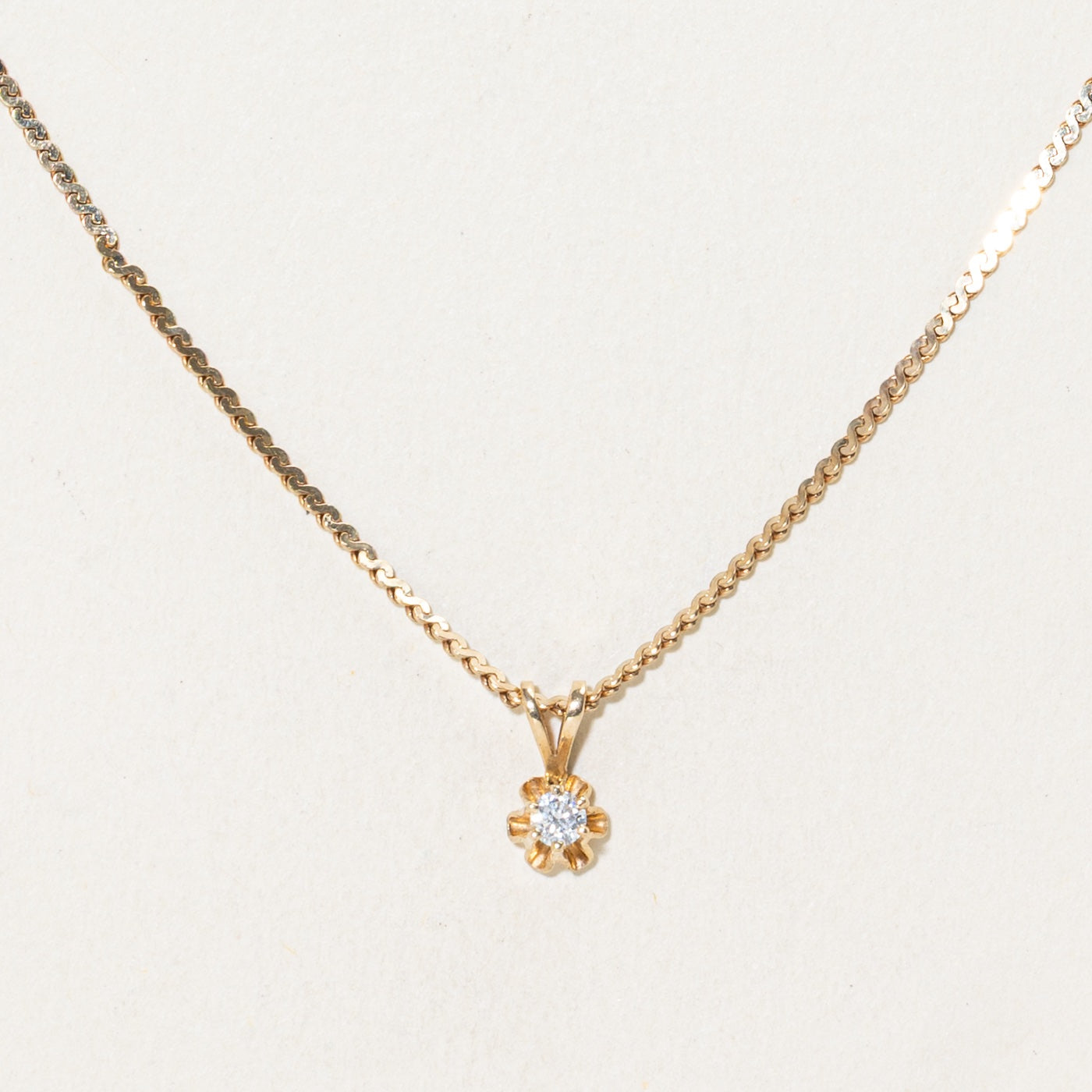 10k Belcher Set Diamond Pendant Necklace | 15"