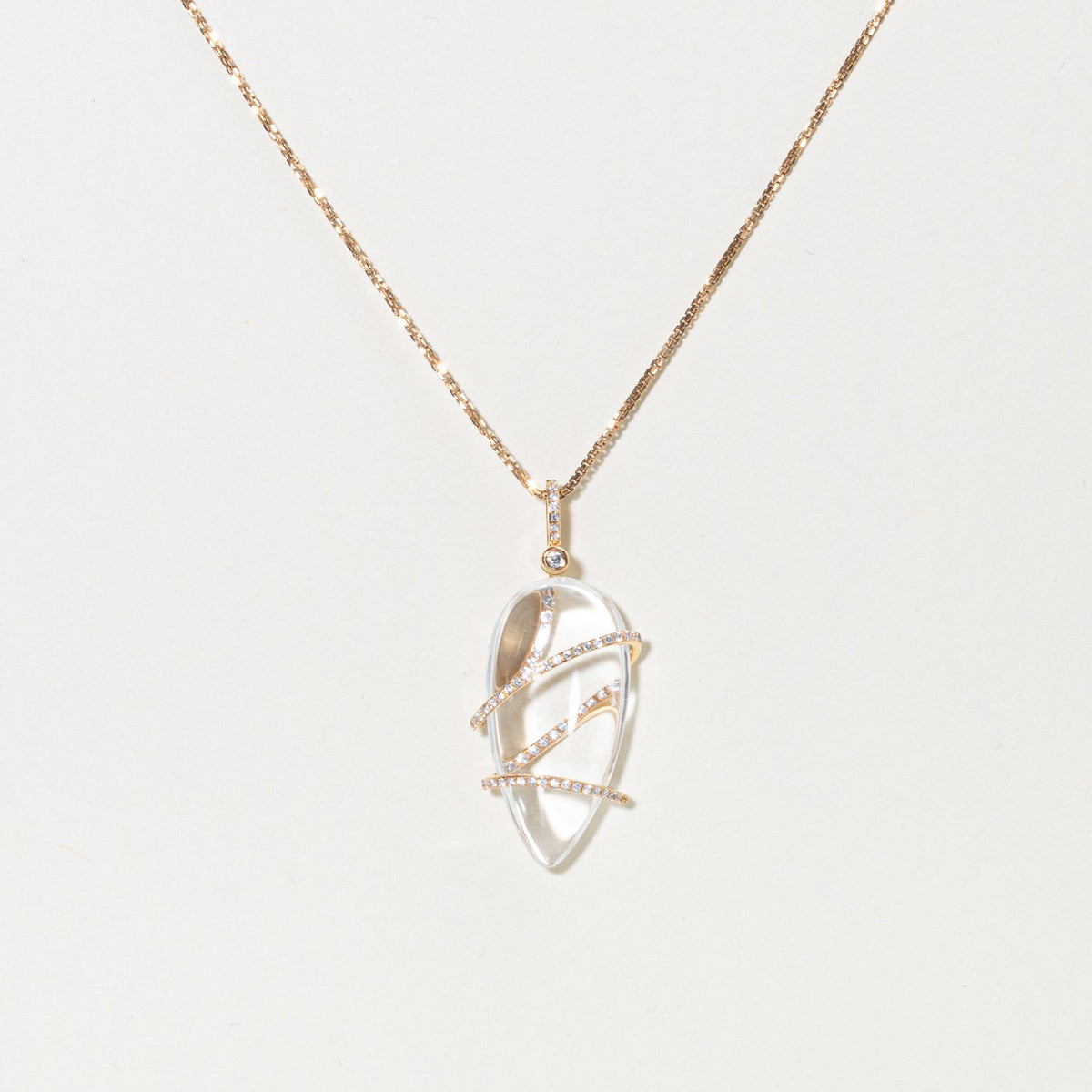 18k Pear Cut Quartz & Diamond Pendant Necklace | 13.30ct, 0.29ctw | 18"