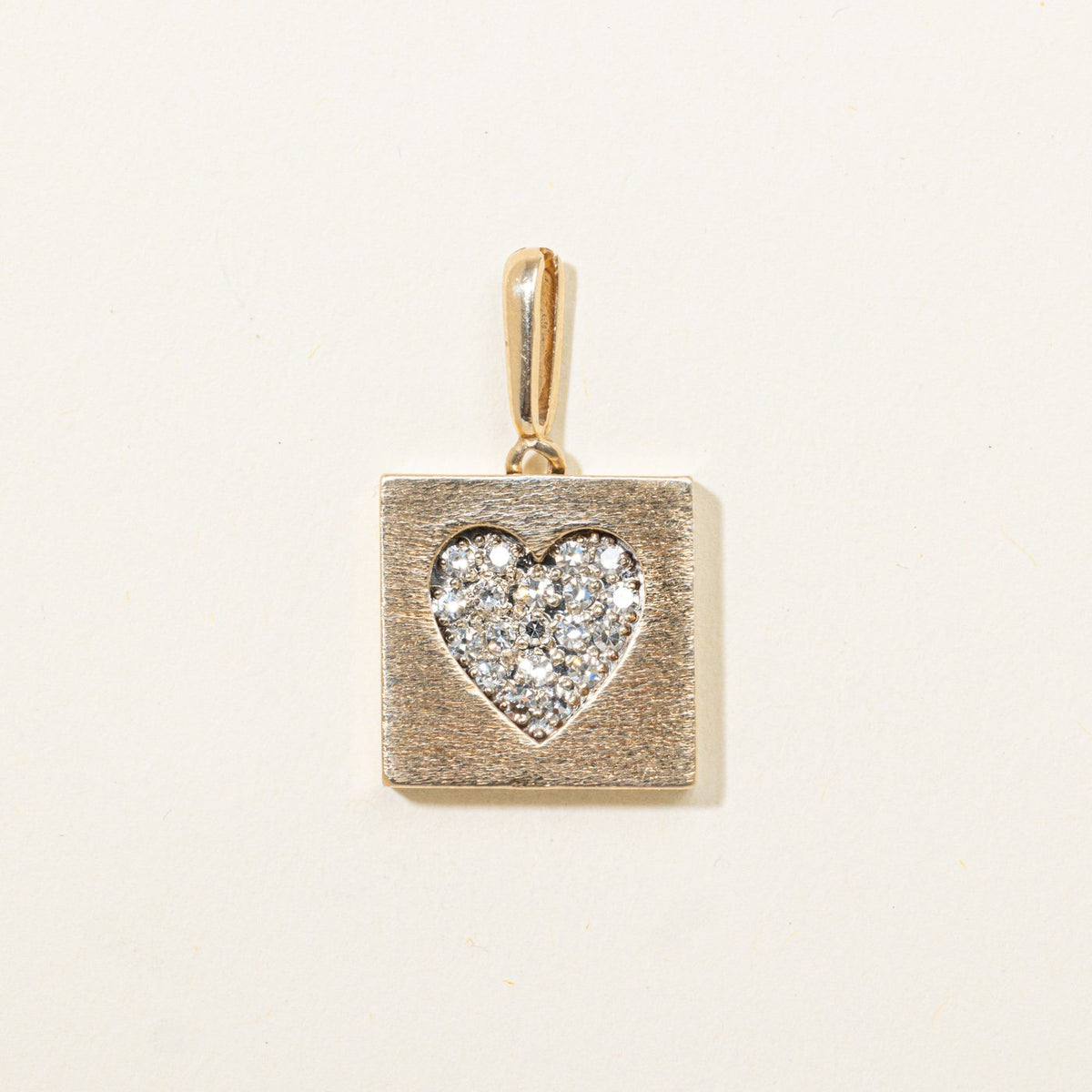 14k Pave Set Diamond Heart Matte Geometric Pendant | 0.28ctw